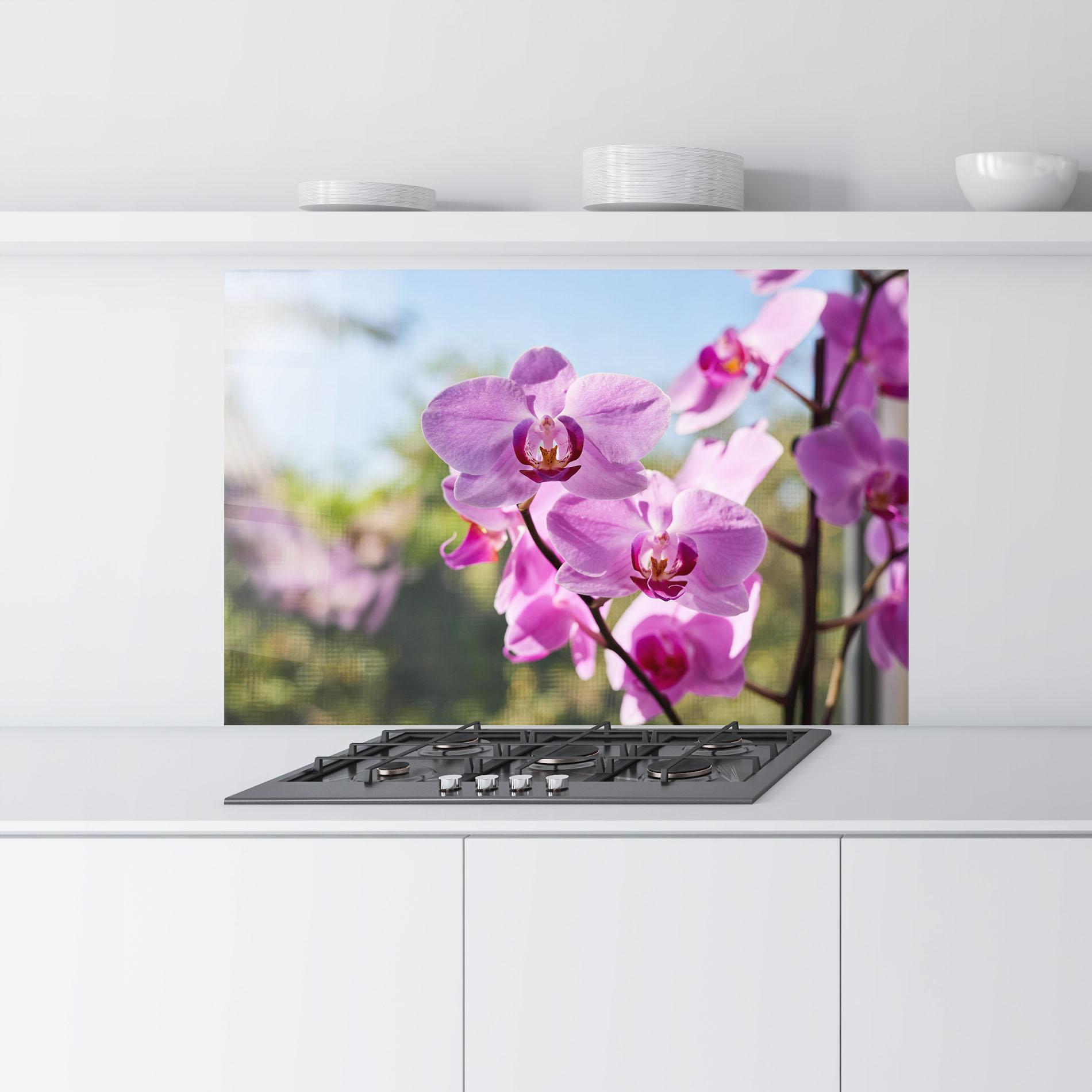 Стъклен панел за кухня Orchids In The Garden mockup 9