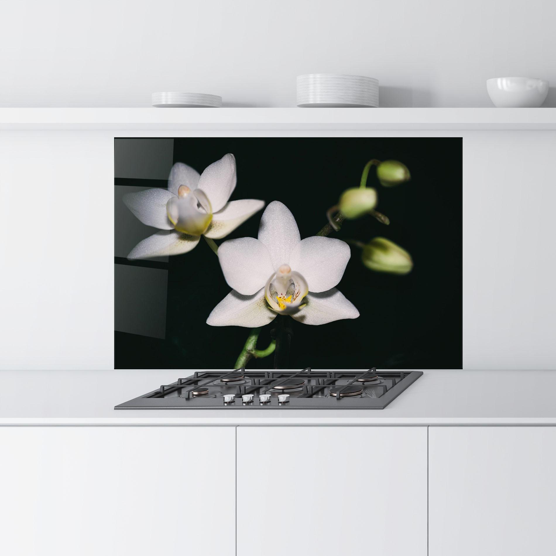 Стъклен панел за кухня Orchids On Black mockup 9