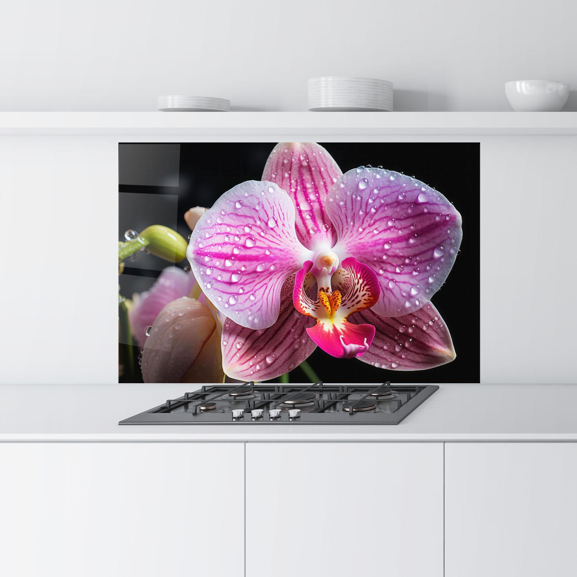 Стъклен панел за кухня Pretty Orchid After Rain mockup 9
