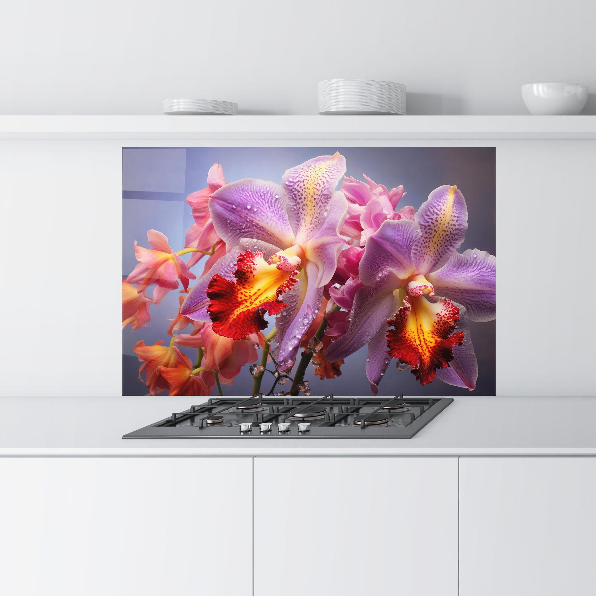 Стъклен панел за кухня Purple Orange Orchid View mockup 9