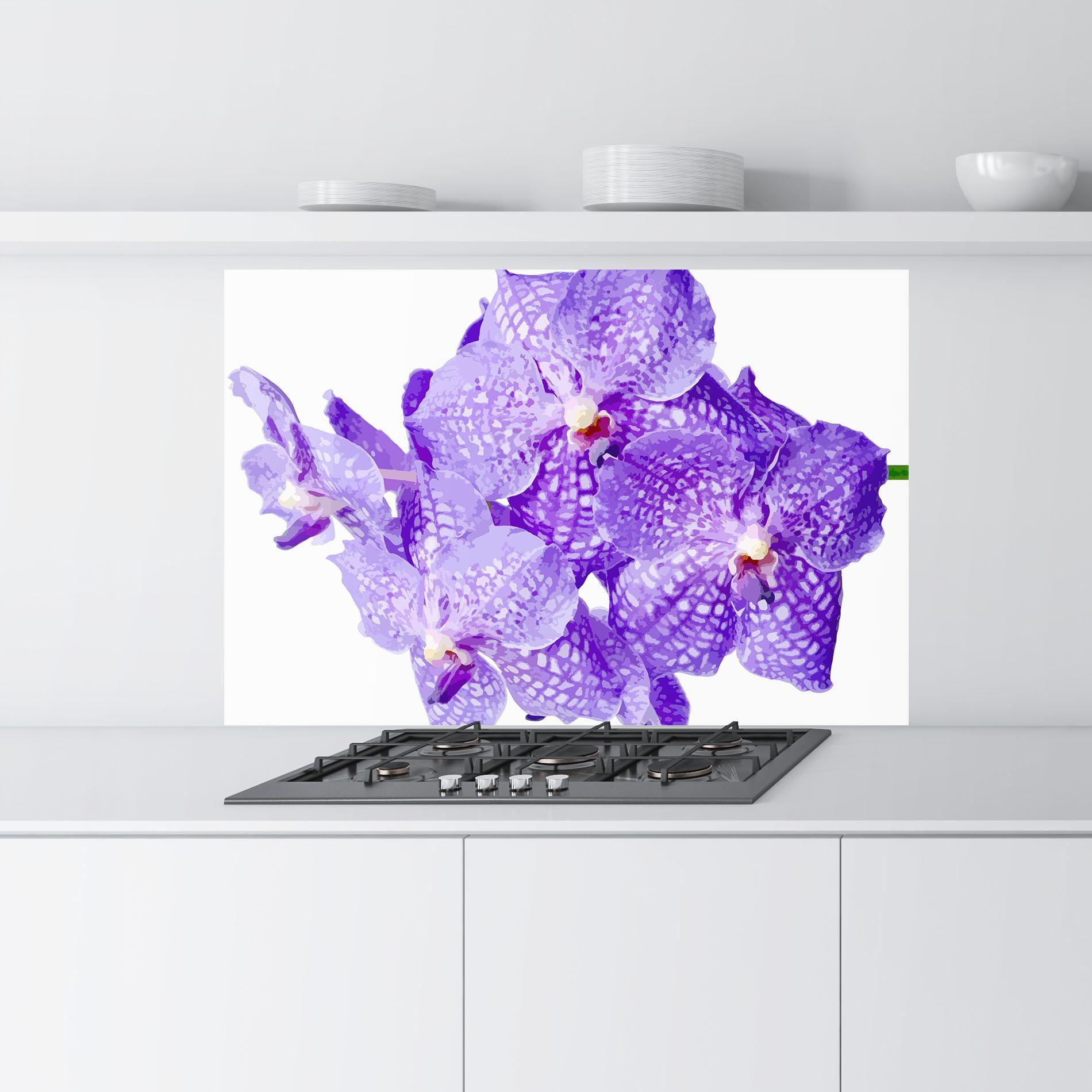 Стъклен панел за кухня Purple White Orchid mockup 9