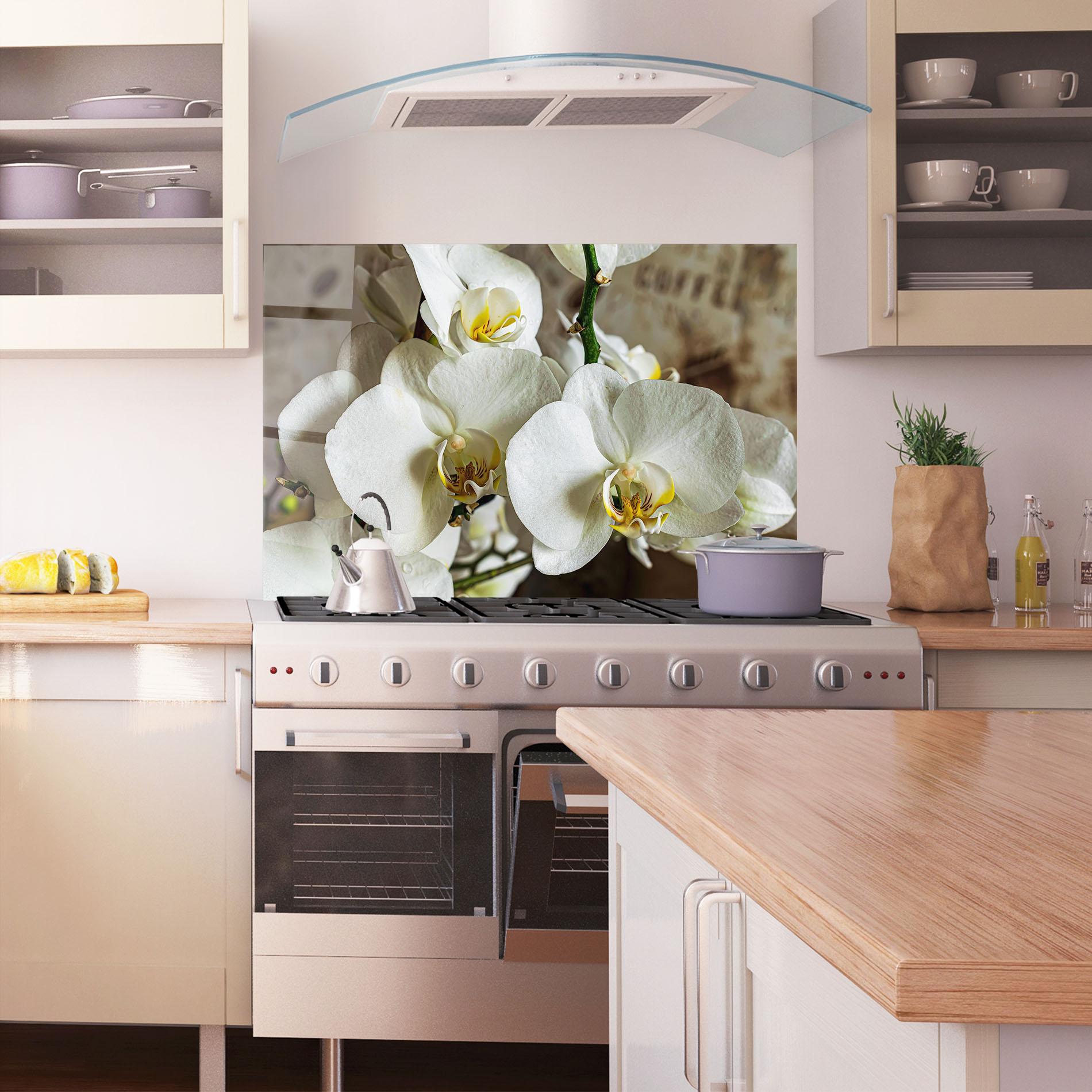 Стъклен панел за кухня Beautiful White Orchids mockup 1