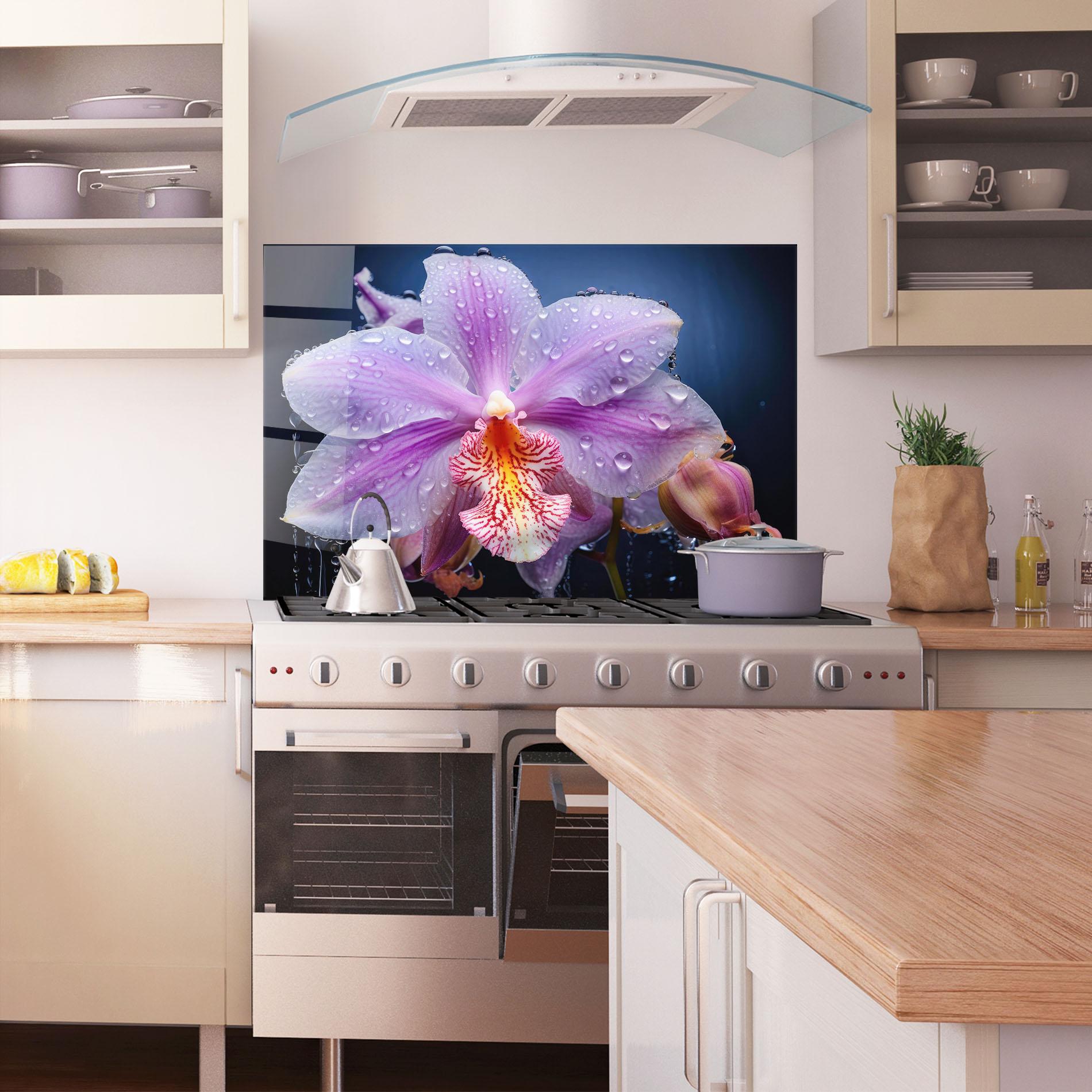 Стъклен панел за кухня Orchid In Rain mockup 1