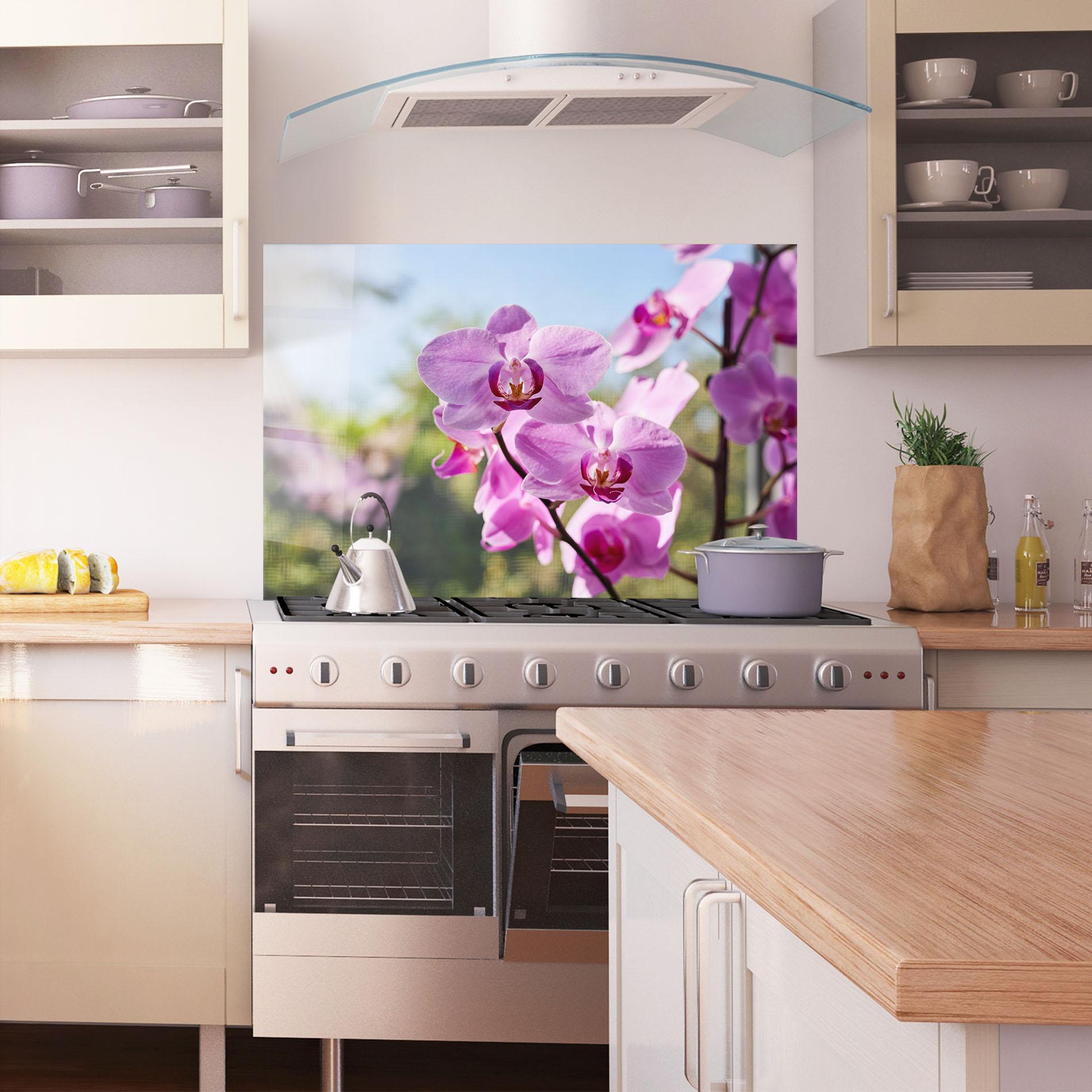 Стъклен панел за кухня Orchids In The Garden mockup 1