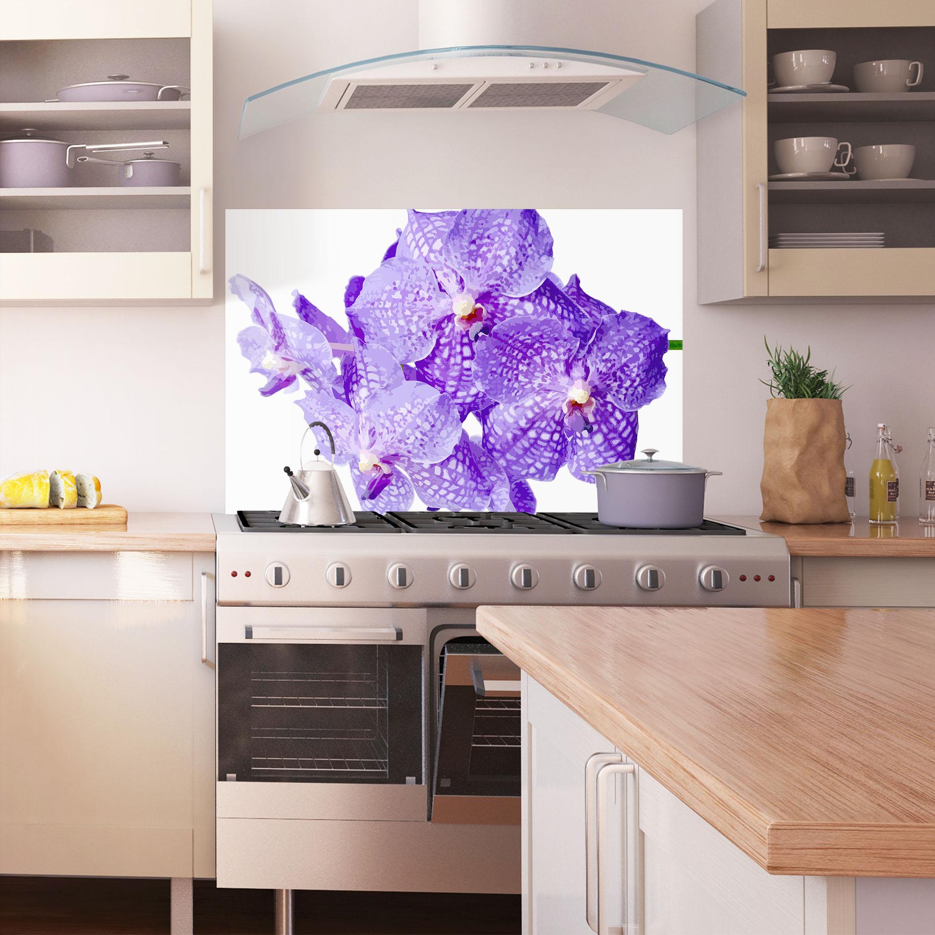 Стъклен панел за кухня Purple White Orchid mockup 1