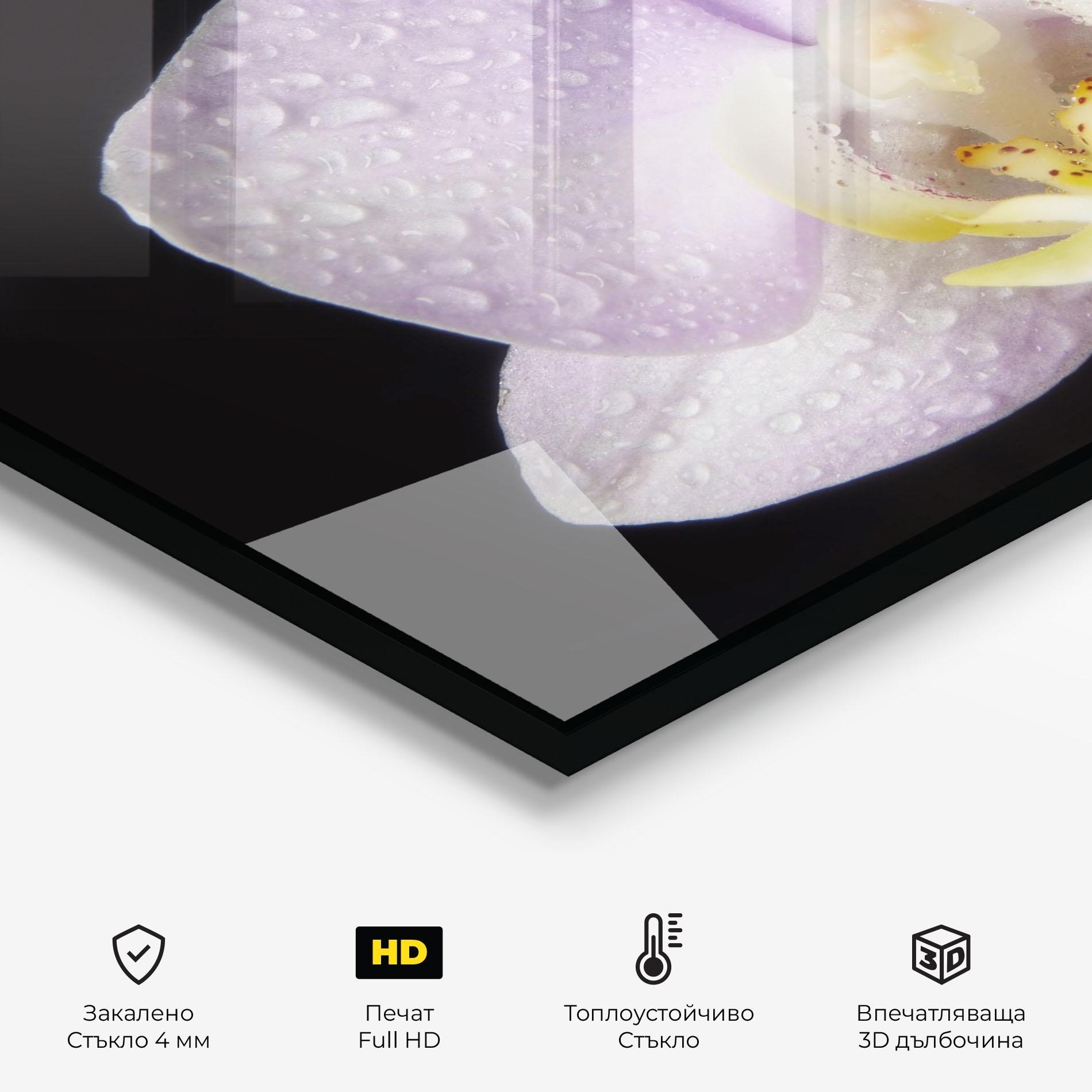 Стъклен панел за кухня Light Purple Orchid After Rain mockup 2