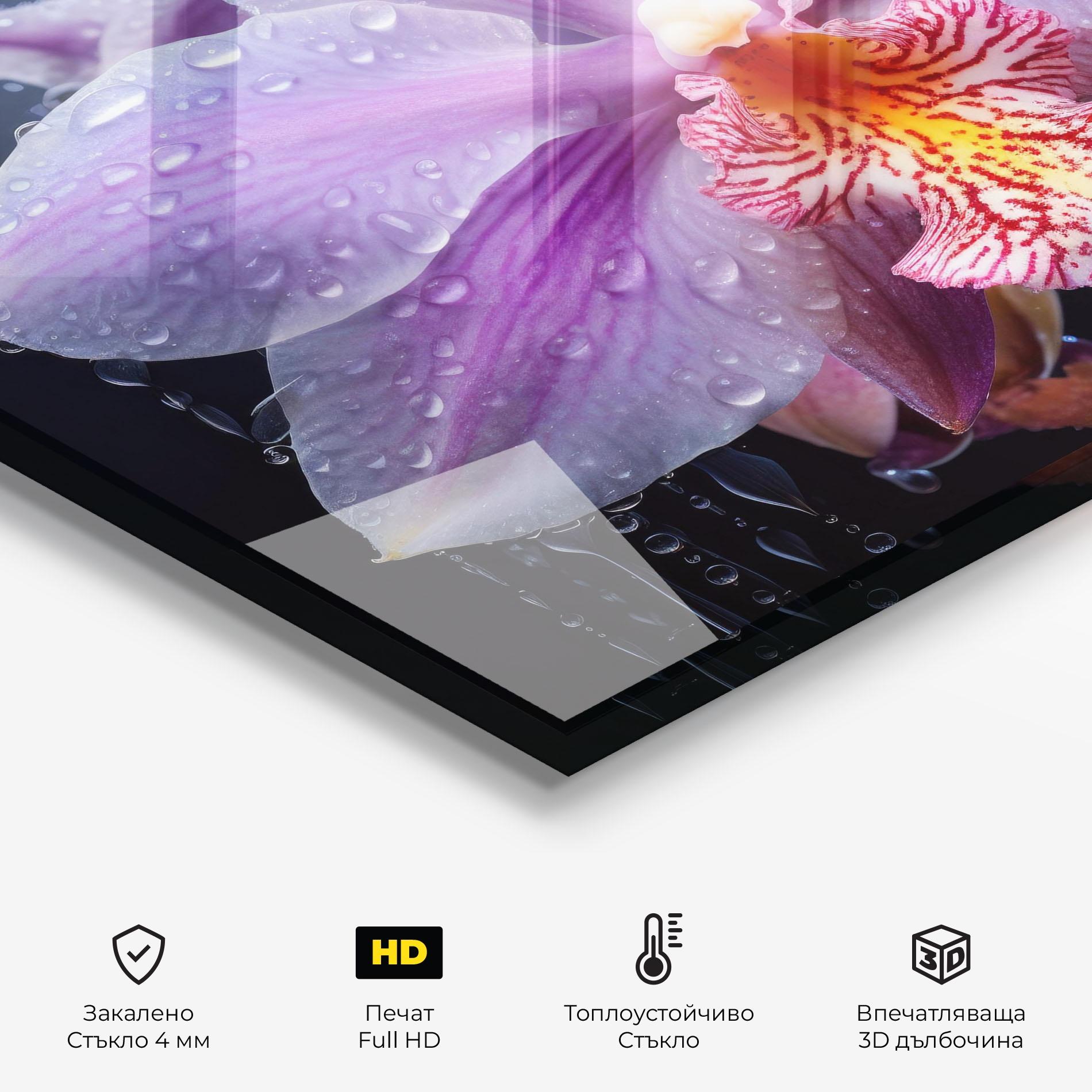 Стъклен панел за кухня Orchid In Rain mockup 2