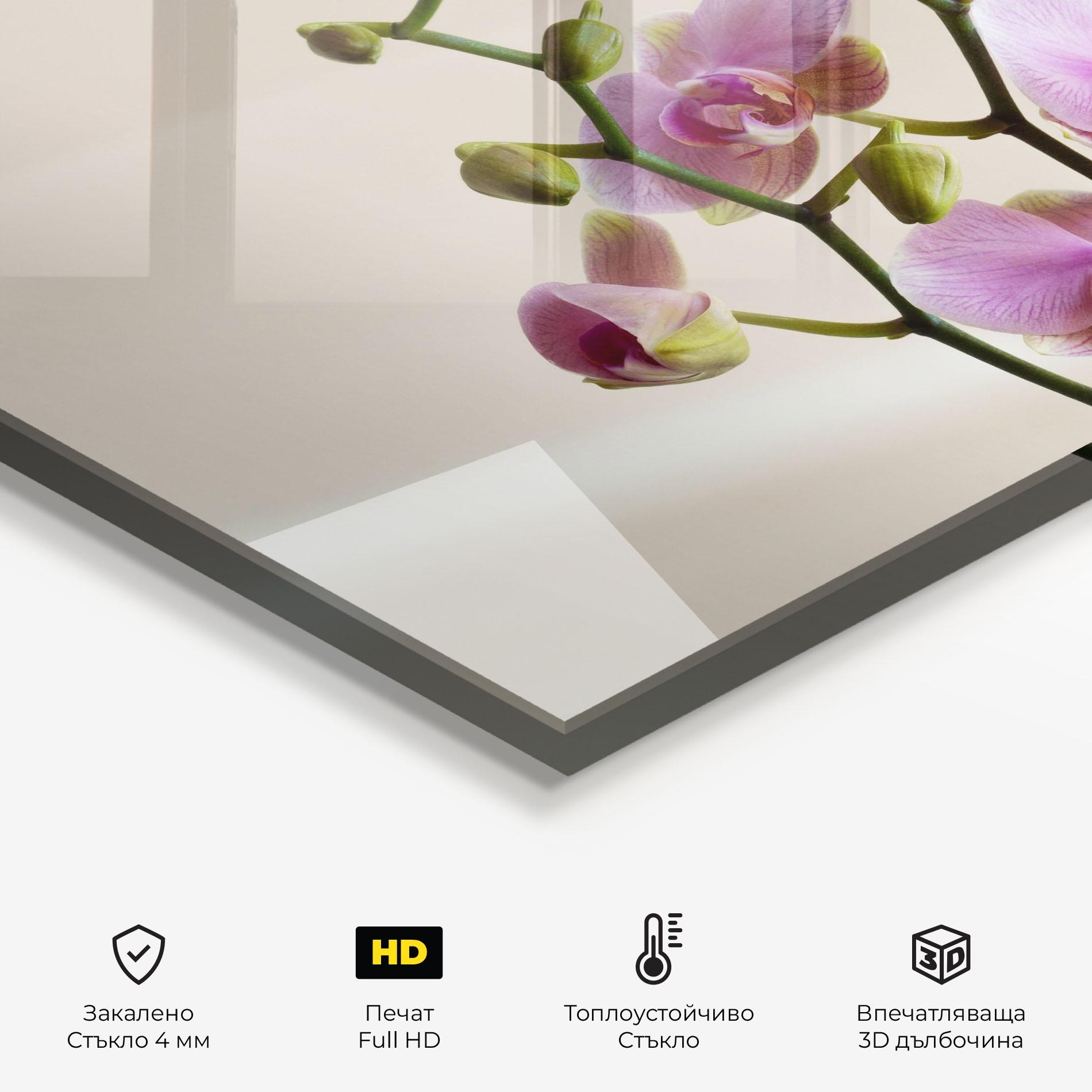 Стъклен панел за кухня Purple Orchid On Cream mockup 2