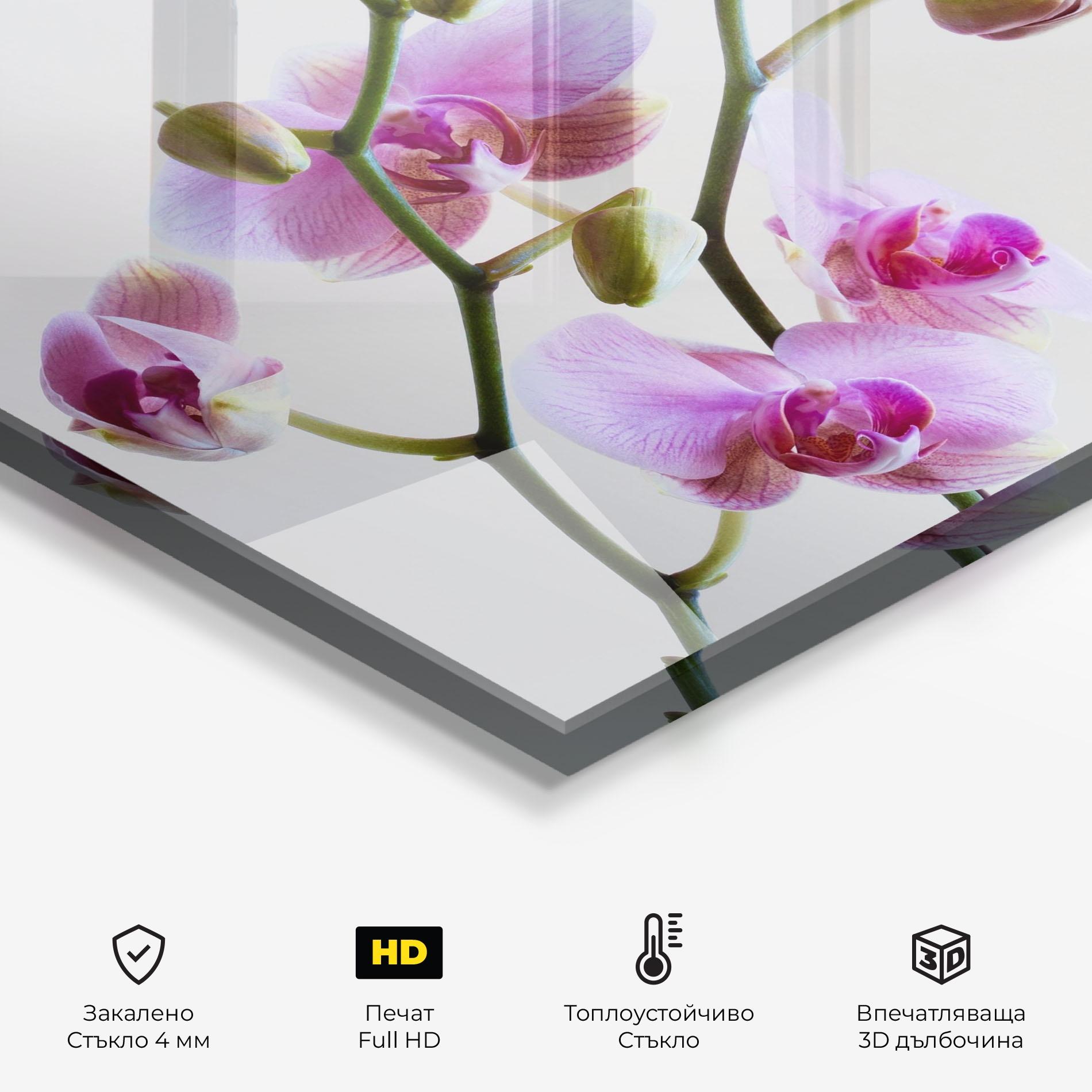 Стъклен панел за кухня Purple Orchid On Grey mockup 2