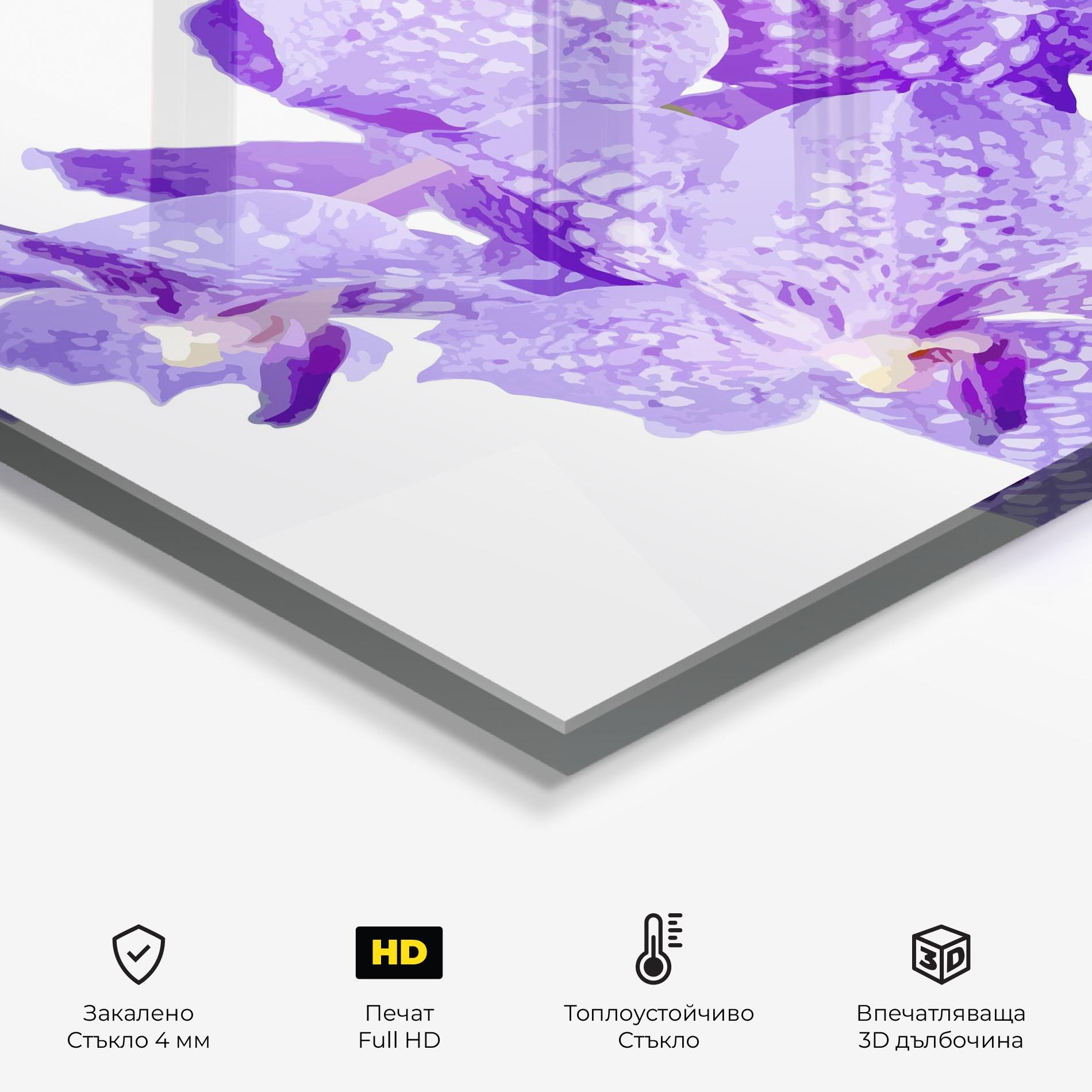 Стъклен панел за кухня Purple White Orchid mockup 2