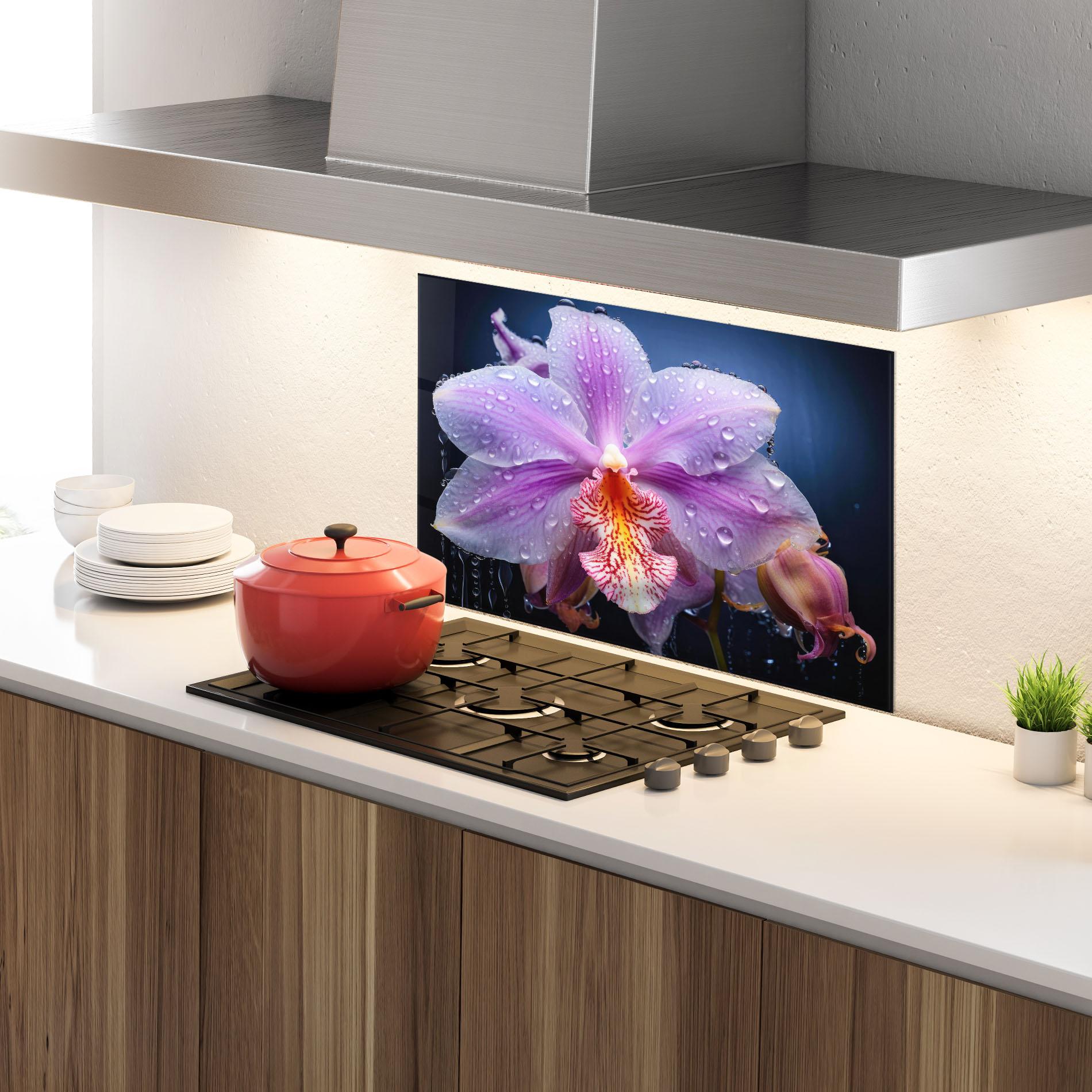 Стъклен панел за кухня Orchid In Rain mockup 4