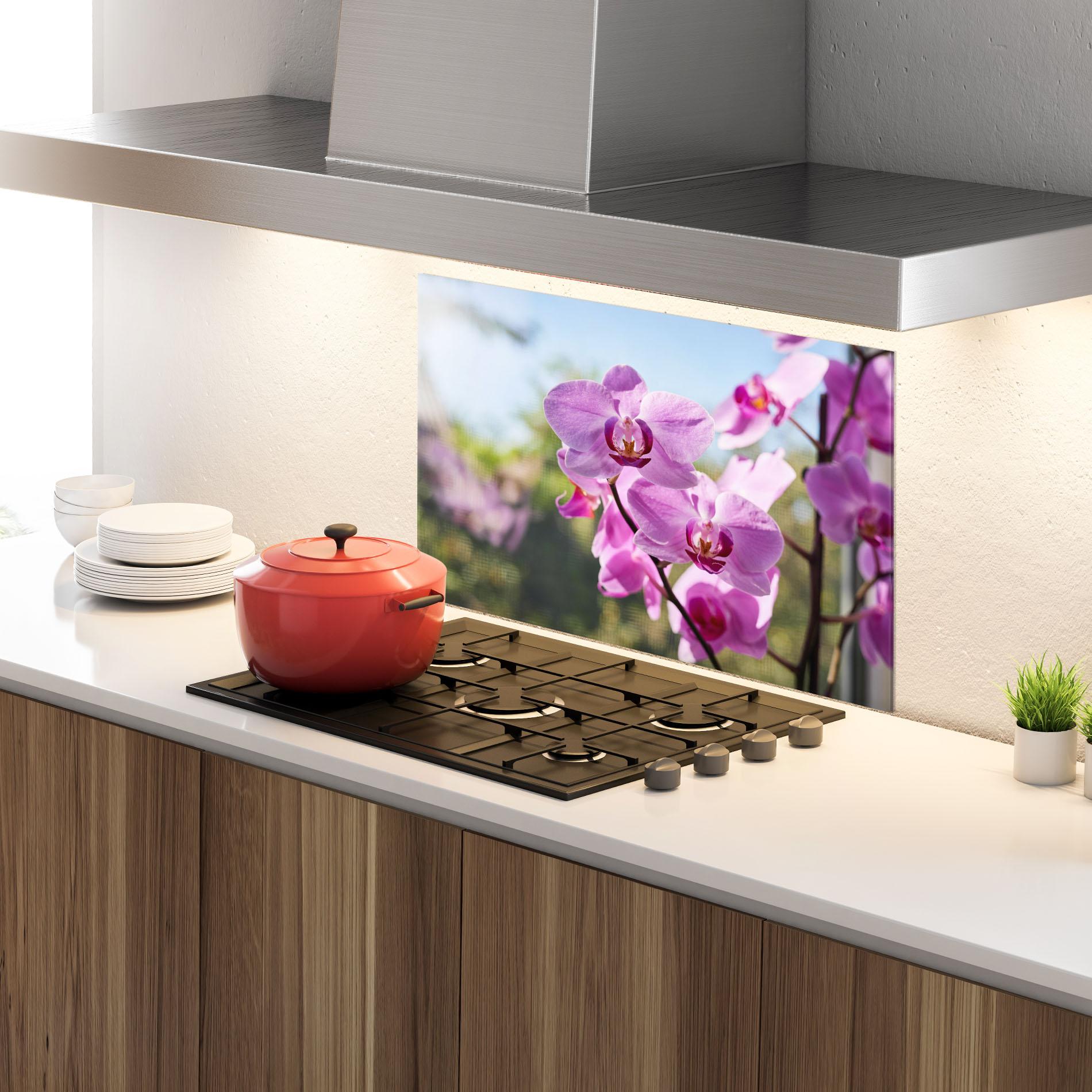 Стъклен панел за кухня Orchids In The Garden mockup 4