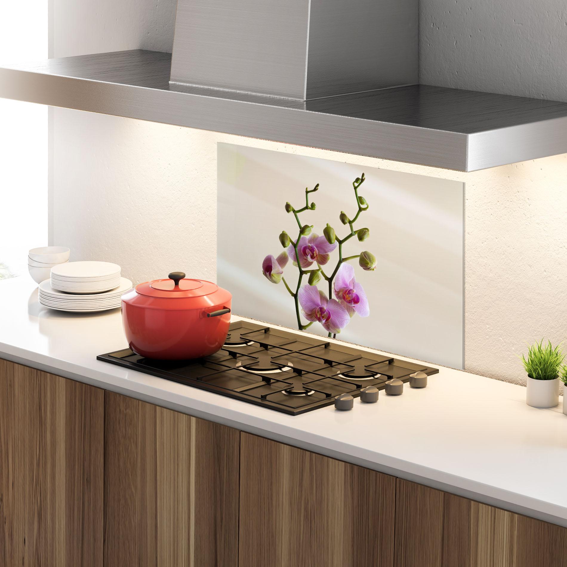 Стъклен панел за кухня Purple Orchid On Cream mockup 4