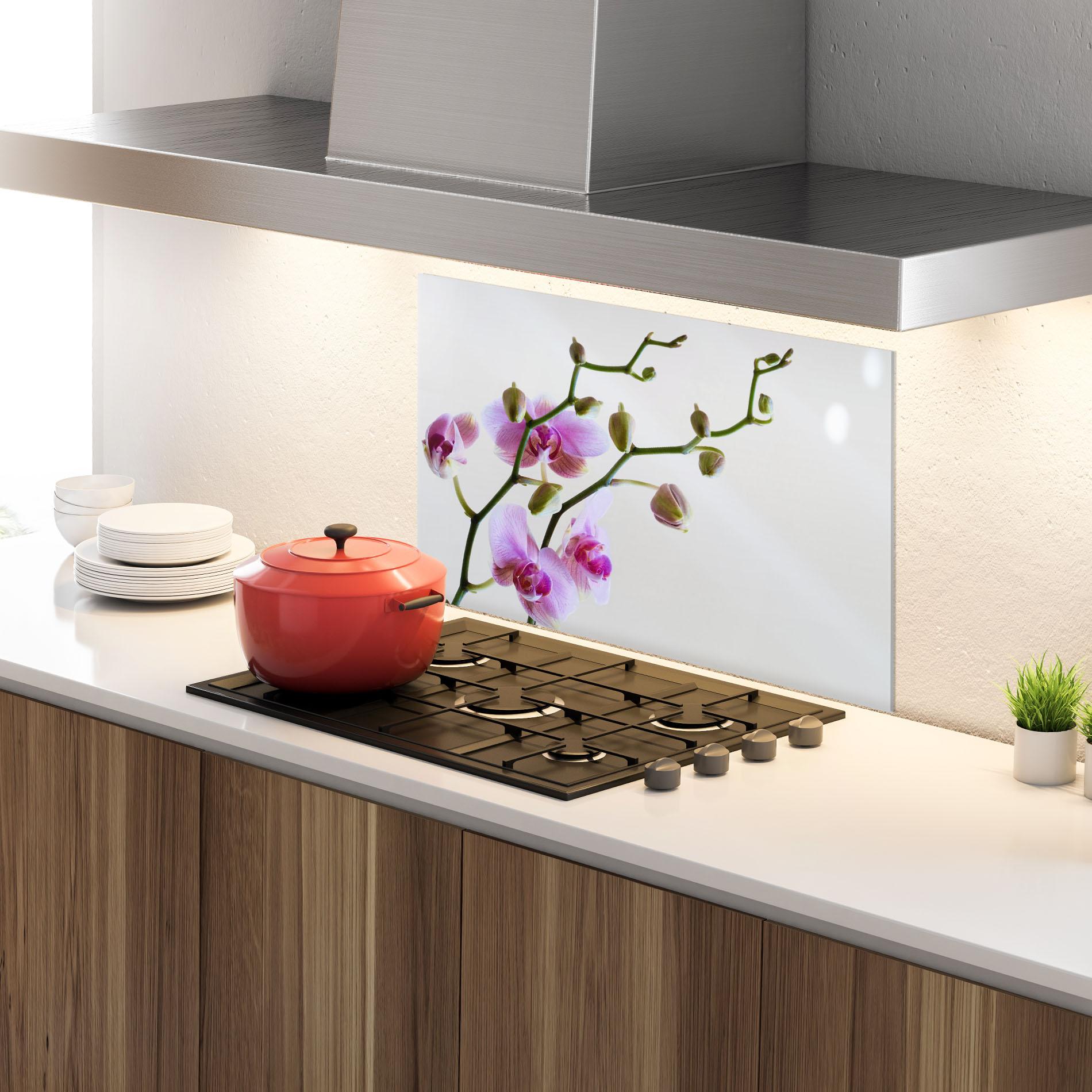 Стъклен панел за кухня Purple Orchid On Grey mockup 4