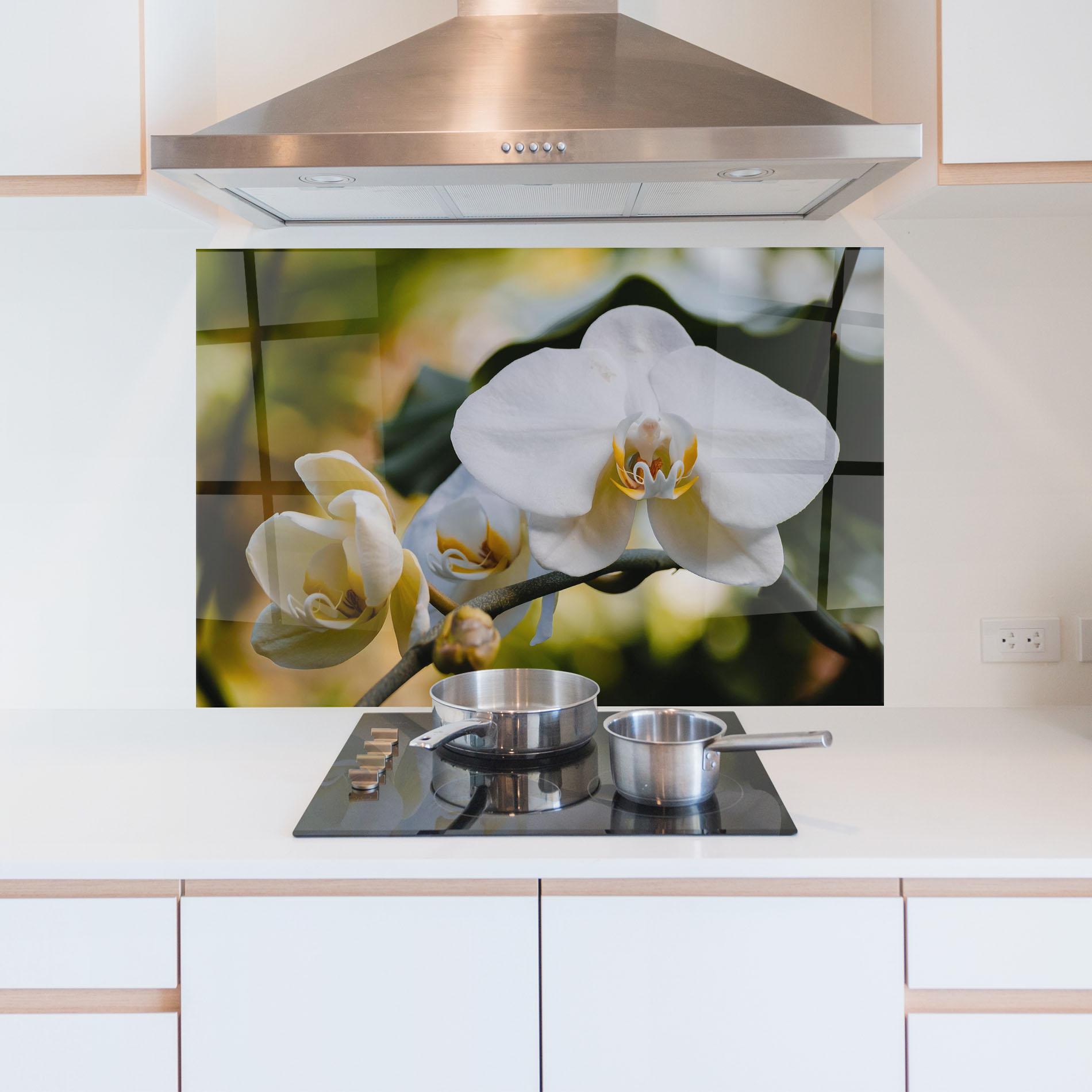 Стъклен панел за кухня Cream Orchid In Nature mockup 5
