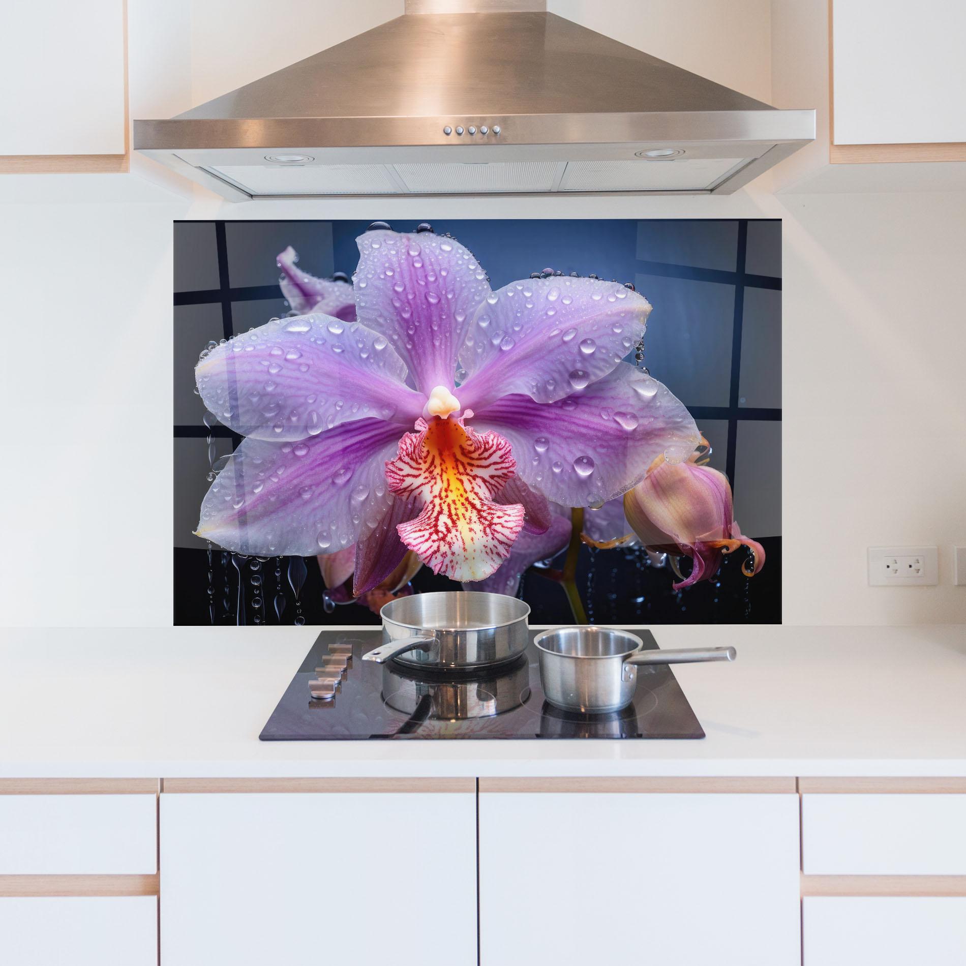 Стъклен панел за кухня Orchid In Rain mockup 5
