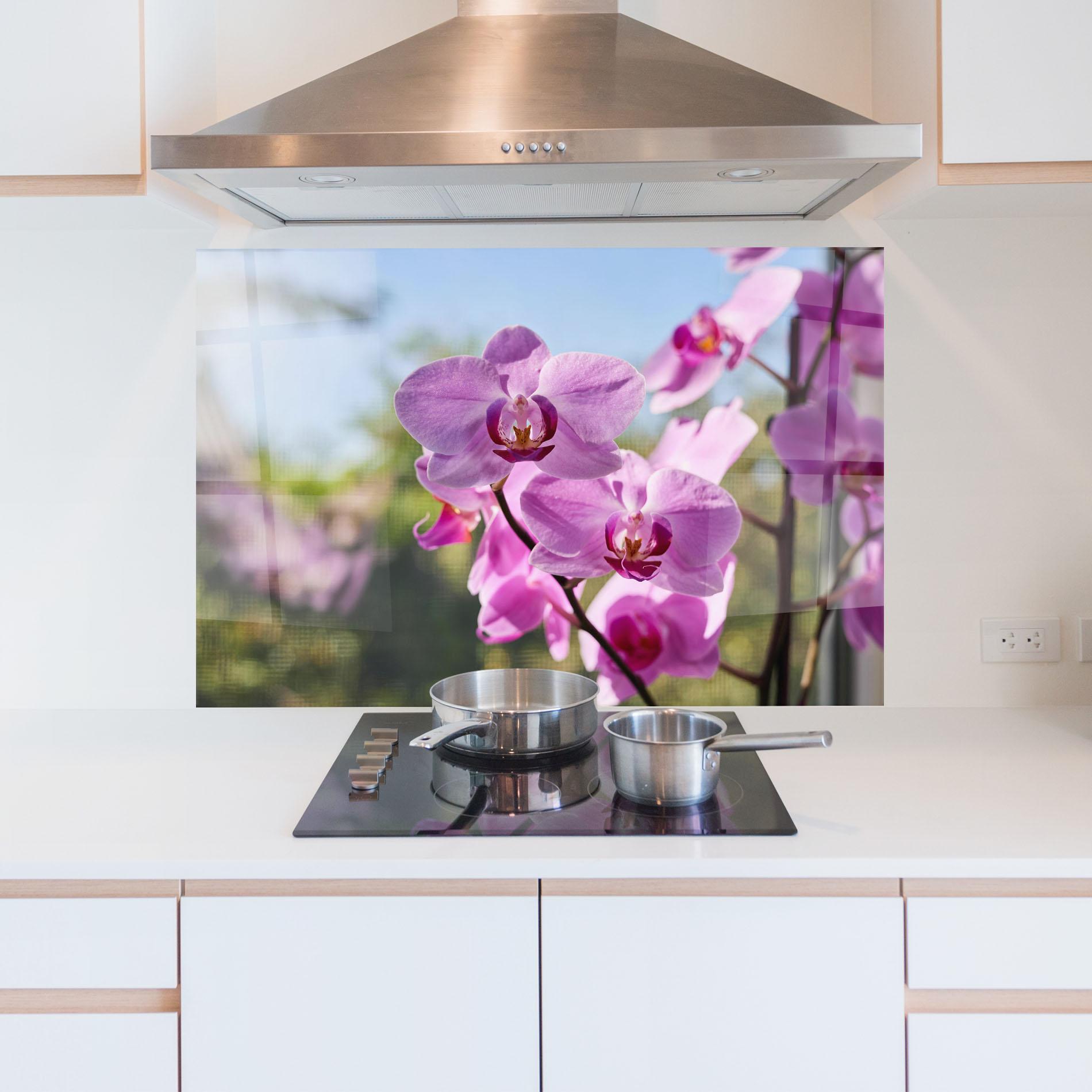 Стъклен панел за кухня Orchids In The Garden mockup 5