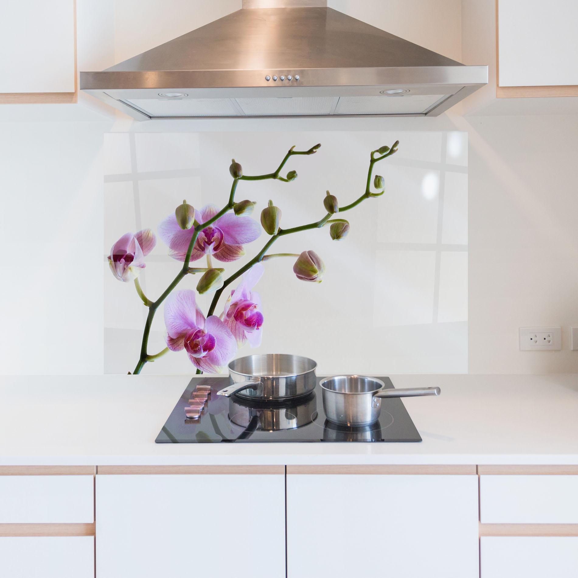 Стъклен панел за кухня Purple Orchid On Grey mockup 5