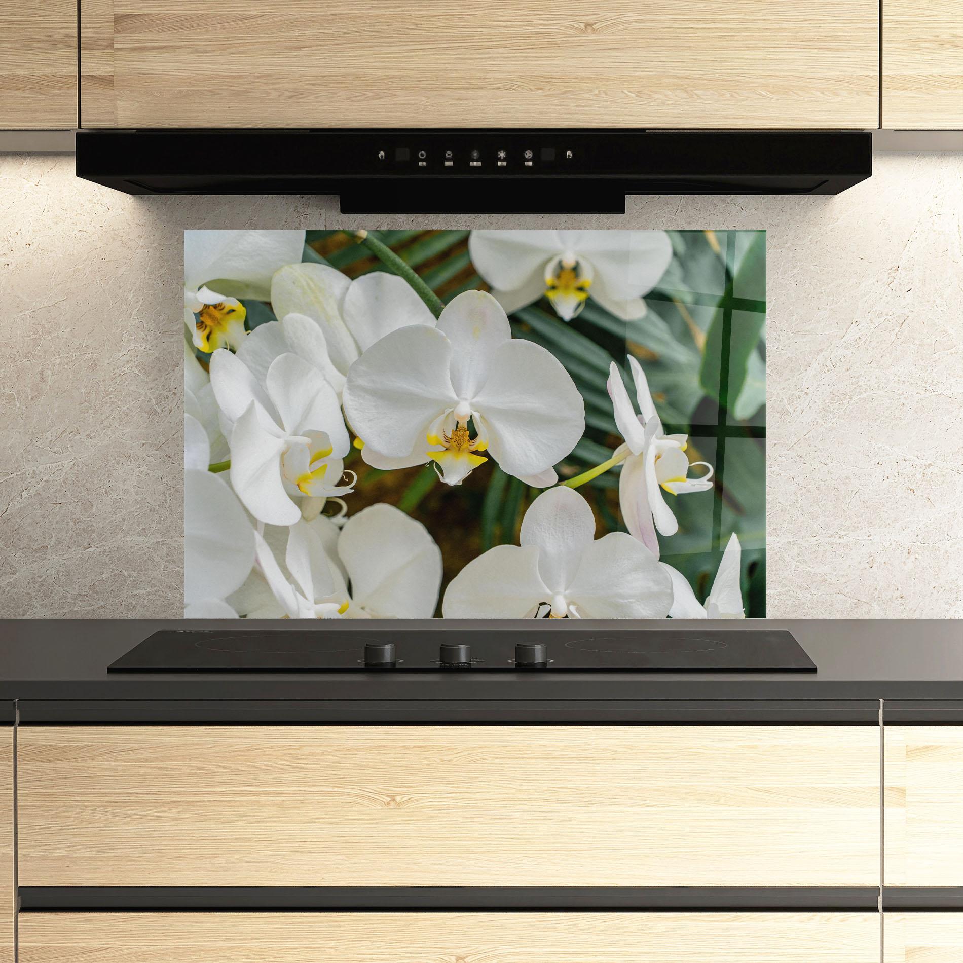 Стъклен панел за кухня Orchids In Nature mockup 3