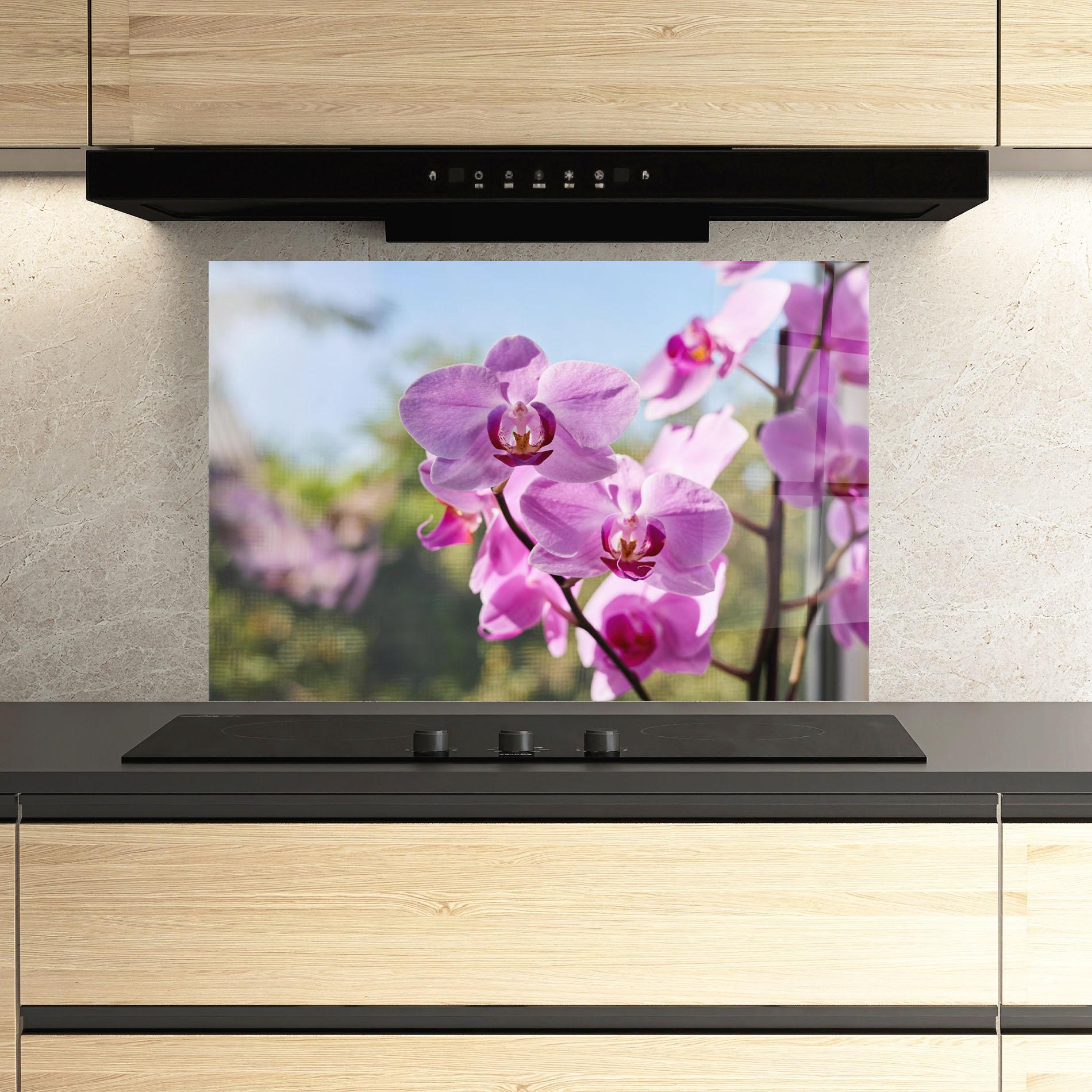 Стъклен панел за кухня Orchids In The Garden mockup 3