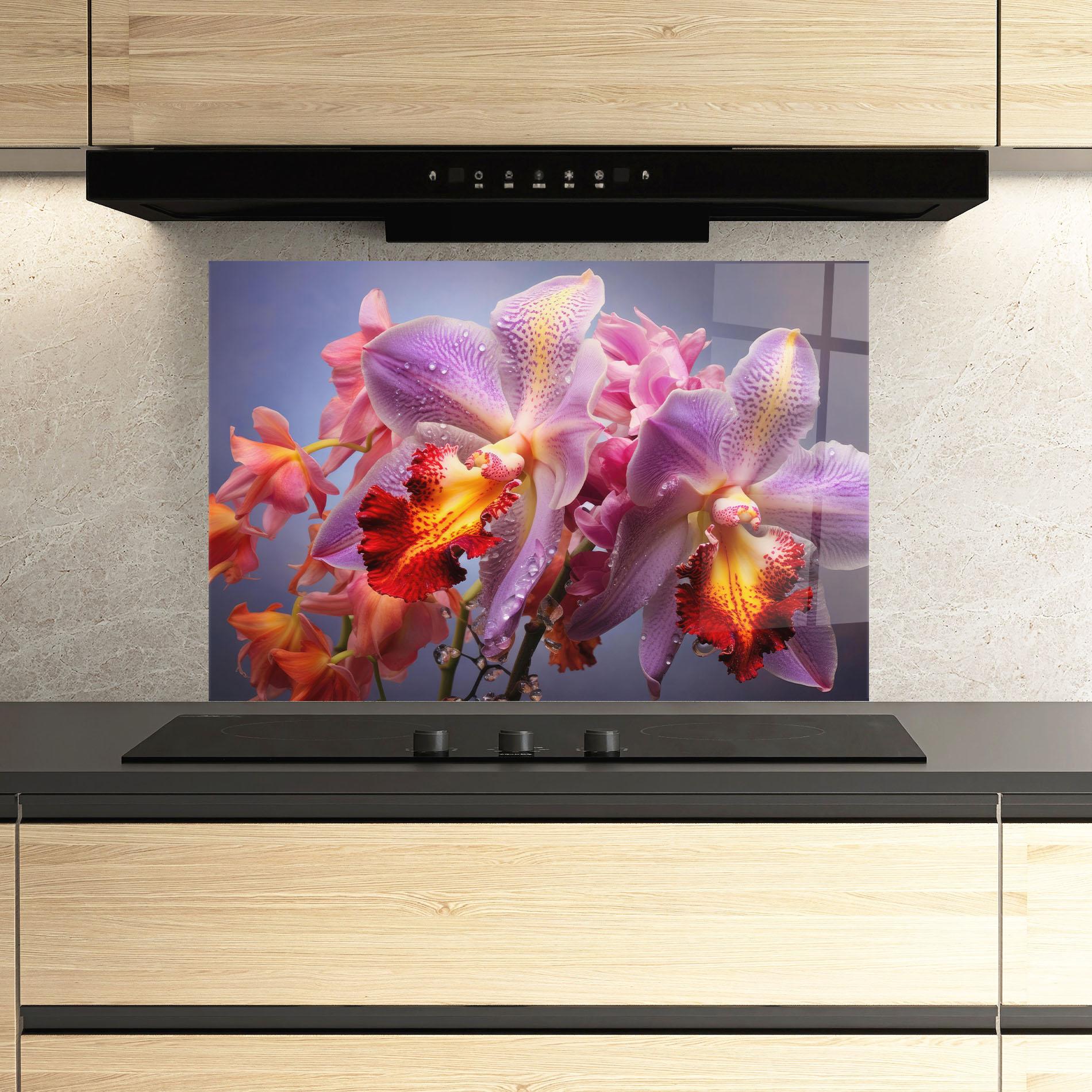 Стъклен панел за кухня Purple Orange Orchid View mockup 3