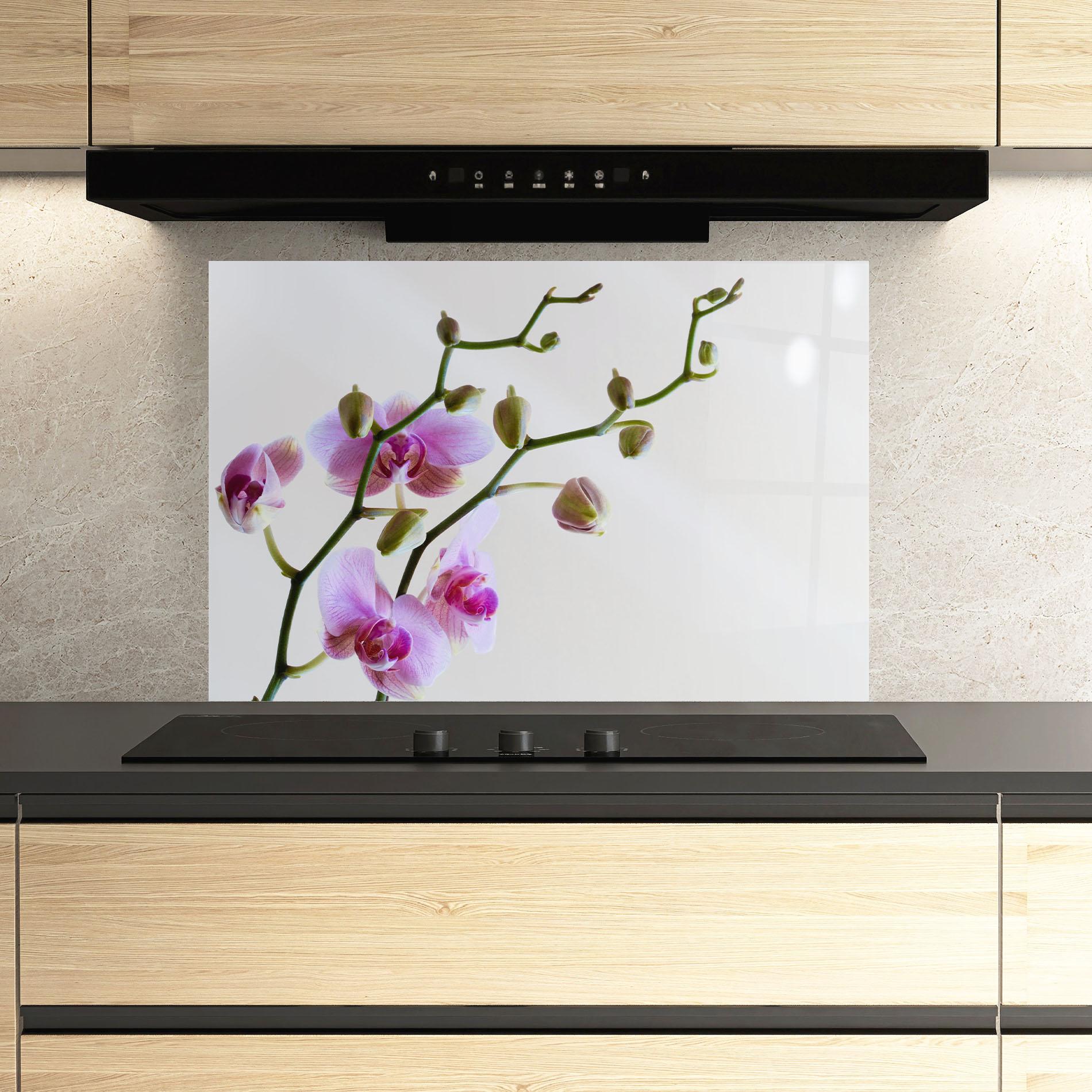 Стъклен панел за кухня Purple Orchid On Grey mockup 3