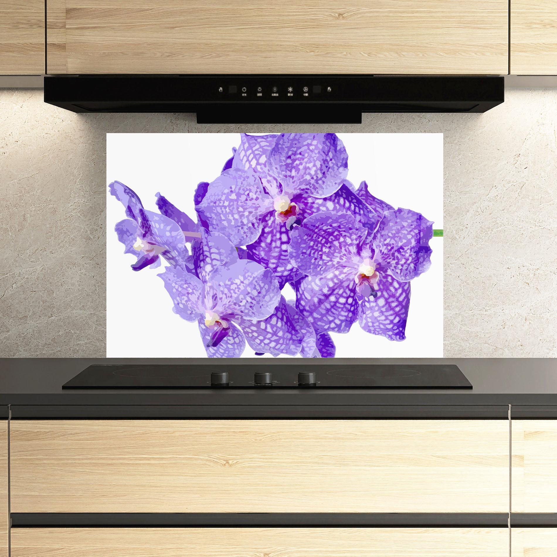 Стъклен панел за кухня Purple White Orchid mockup 3