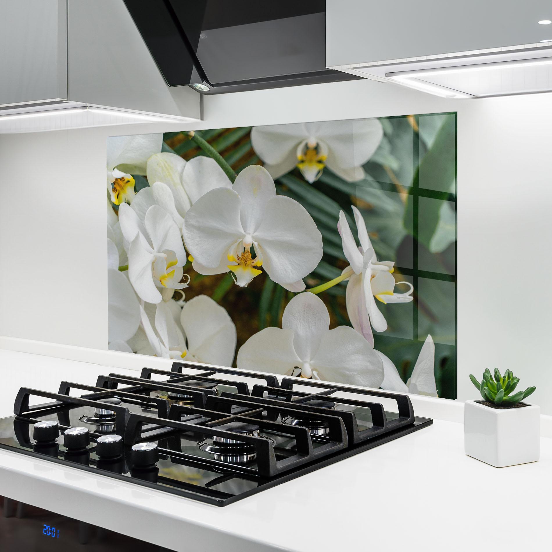 Стъклен панел за кухня Orchids In Nature mockup 6