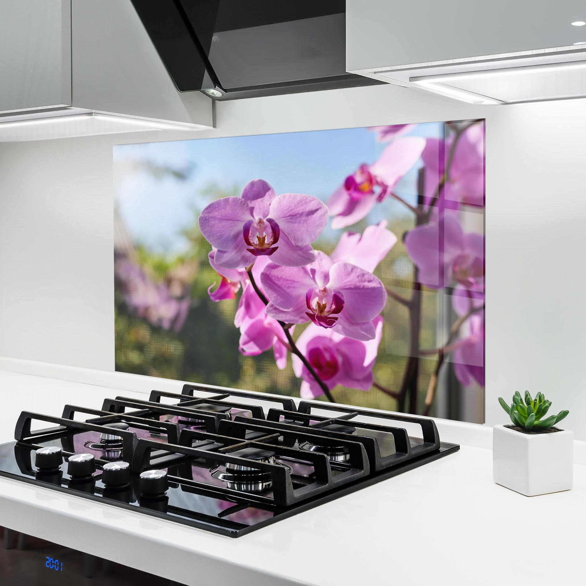 Стъклен панел за кухня Orchids In The Garden mockup 6