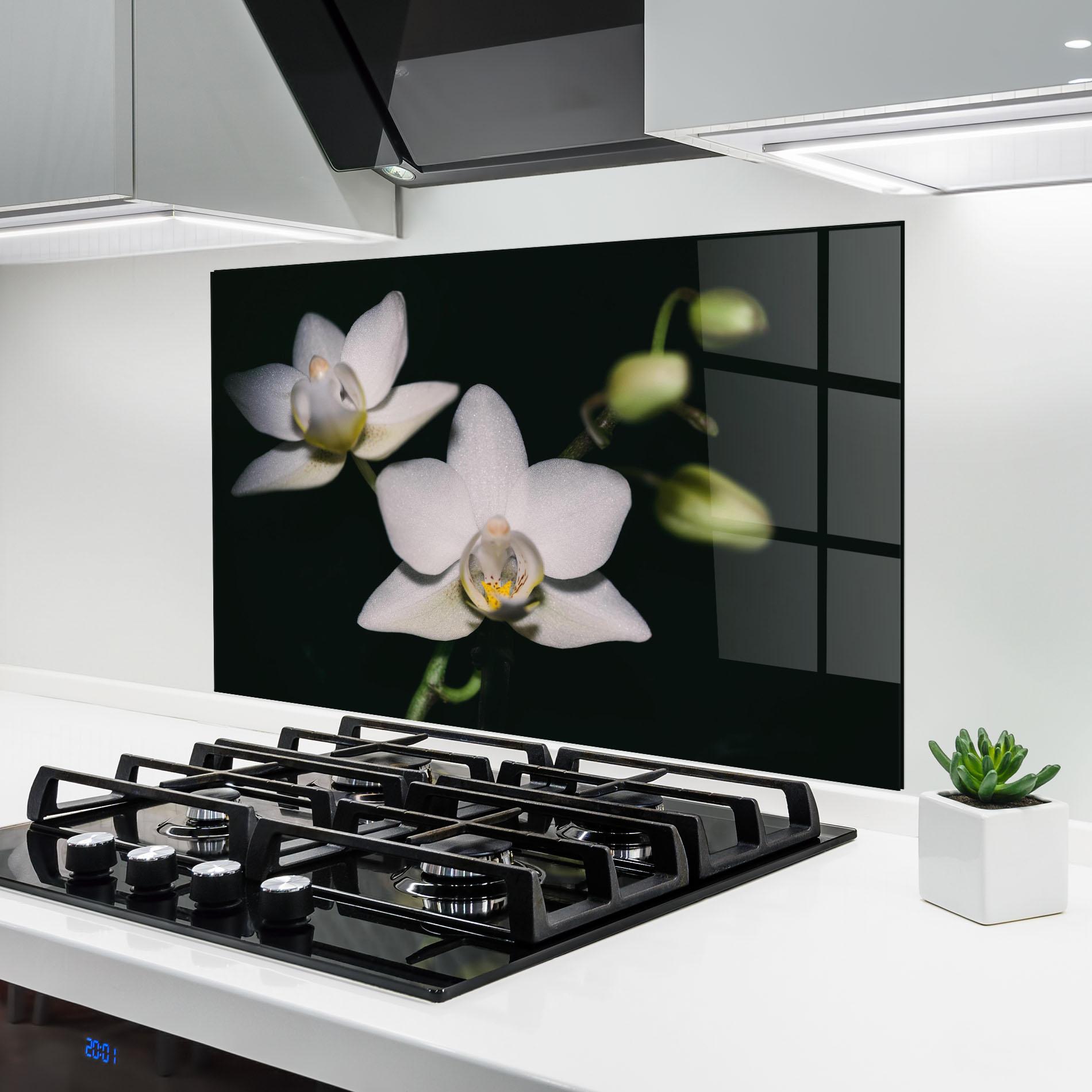 Стъклен панел за кухня Orchids On Black mockup 6