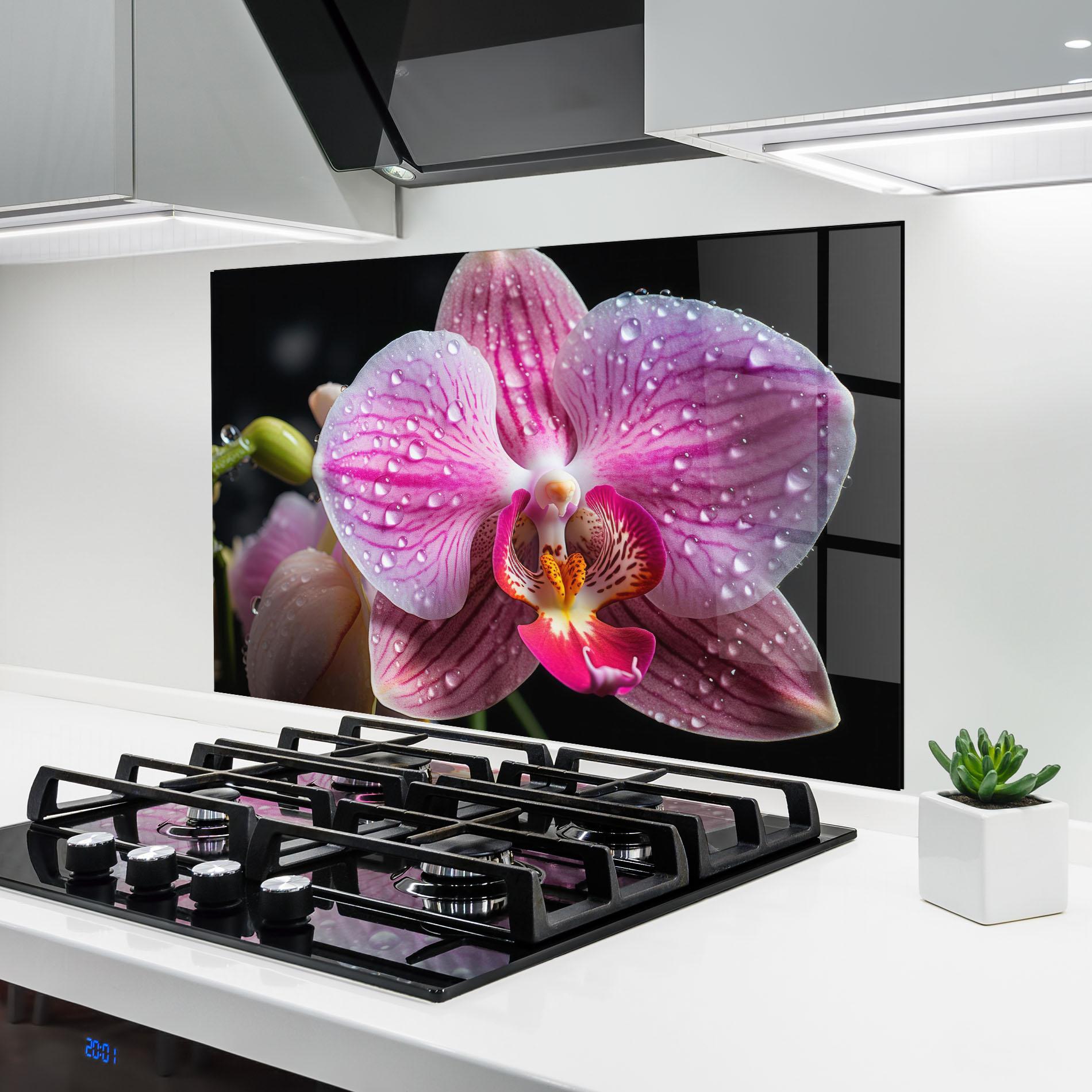 Стъклен панел за кухня Pretty Orchid After Rain mockup 6