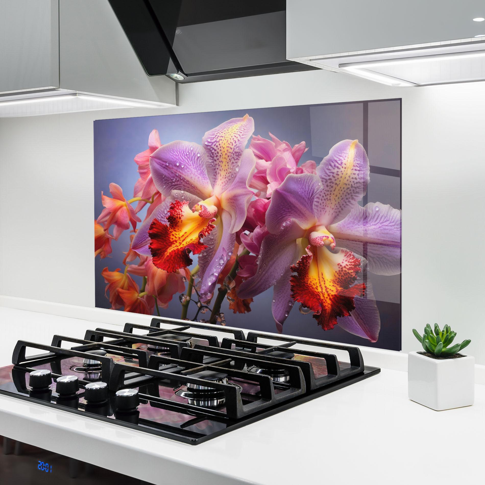 Стъклен панел за кухня Purple Orange Orchid View mockup 6