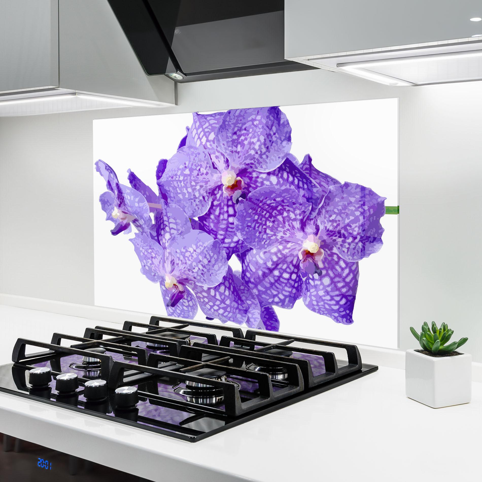 Стъклен панел за кухня Purple White Orchid mockup 6