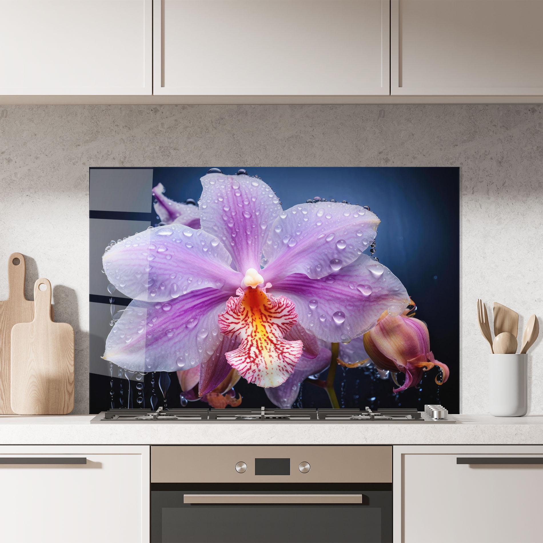 Стъклен панел за кухня Orchid In Rain mockup 7