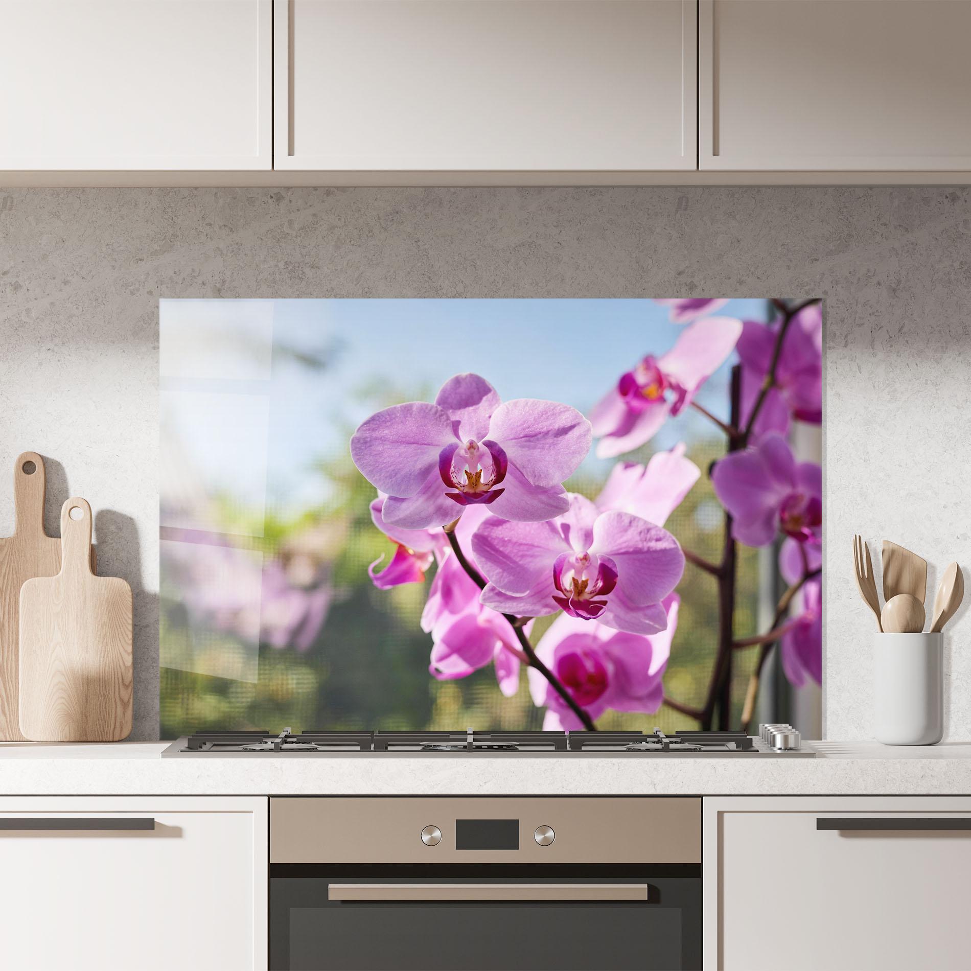 Стъклен панел за кухня Orchids In The Garden mockup 7