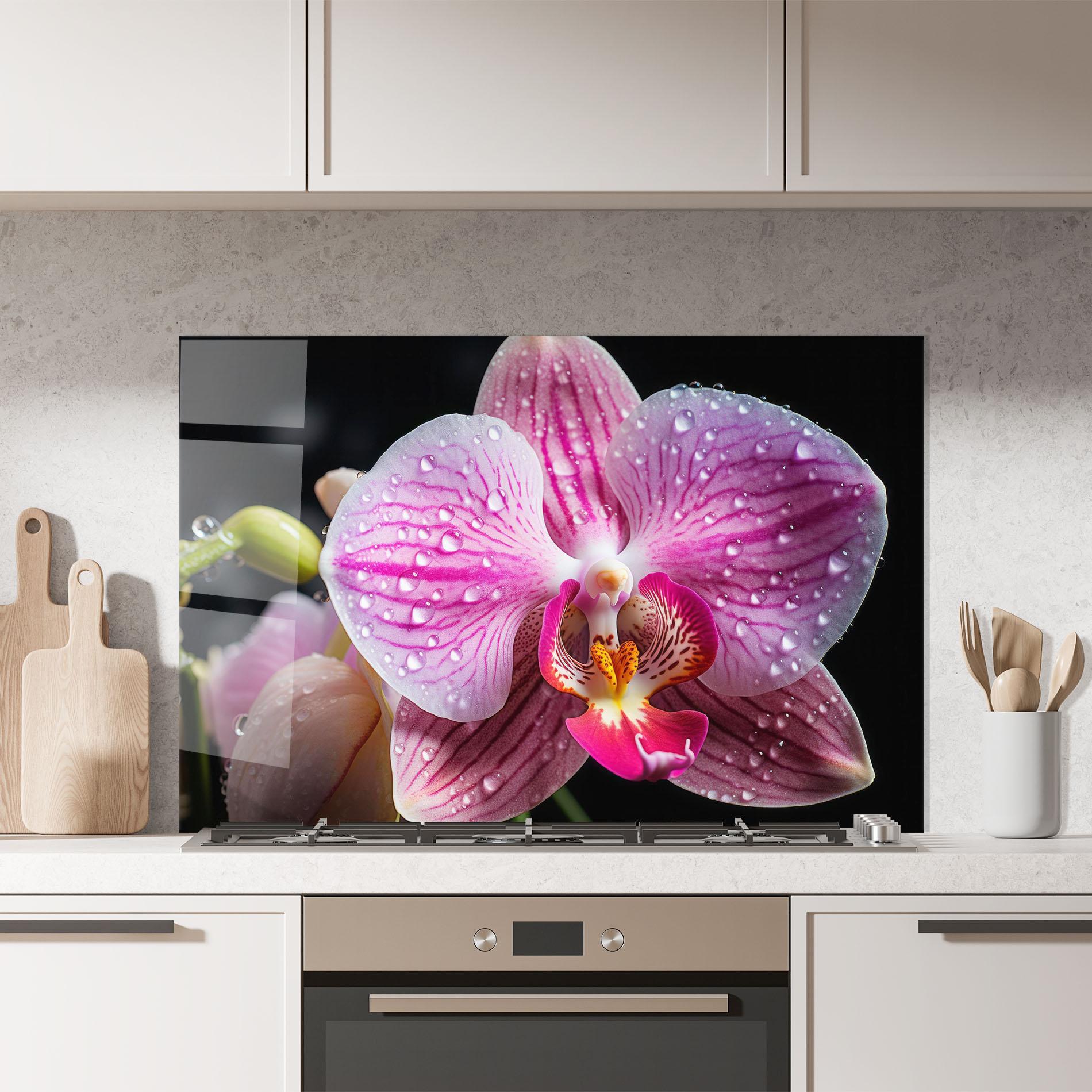 Стъклен панел за кухня Pretty Orchid After Rain mockup 7