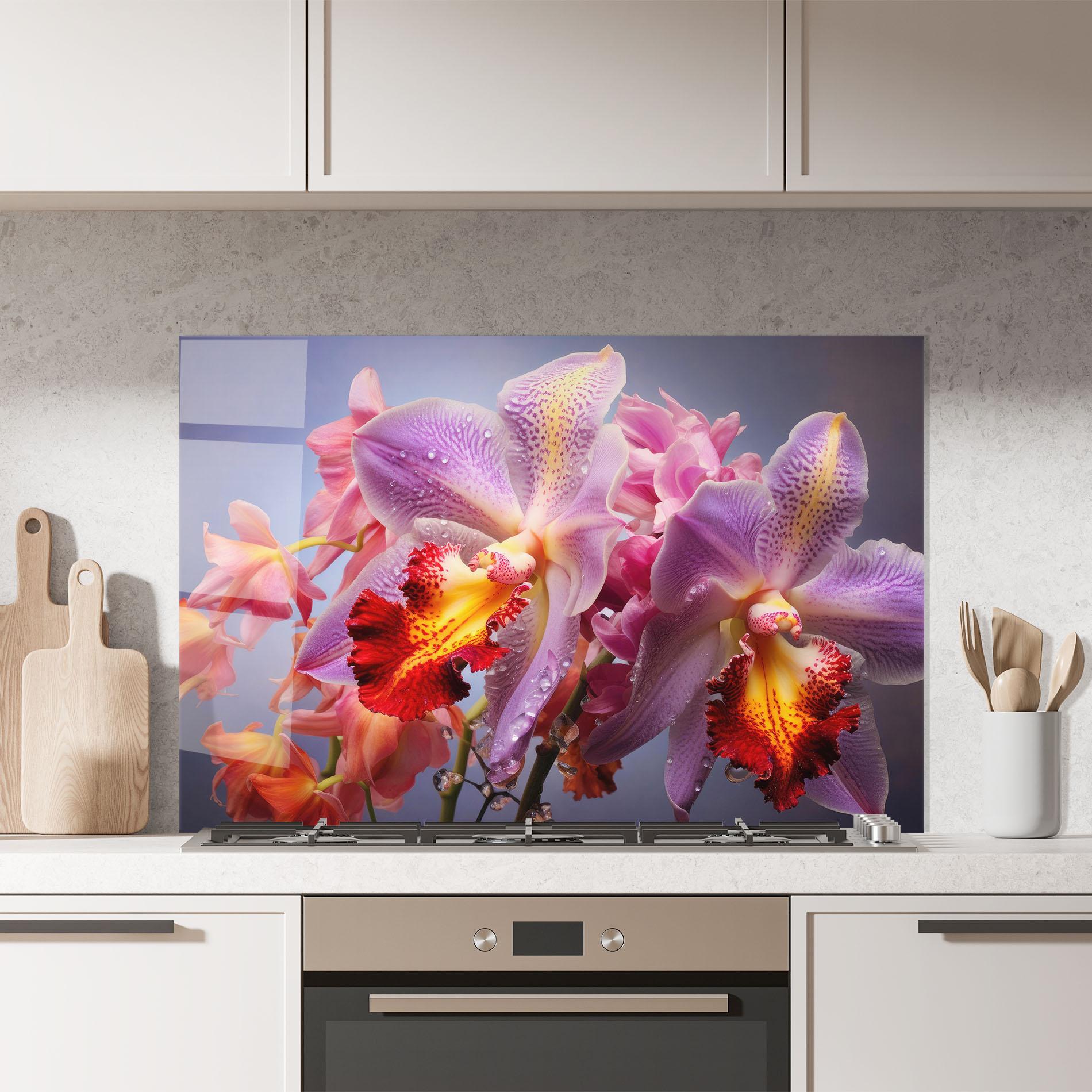 Стъклен панел за кухня Purple Orange Orchid View mockup 7