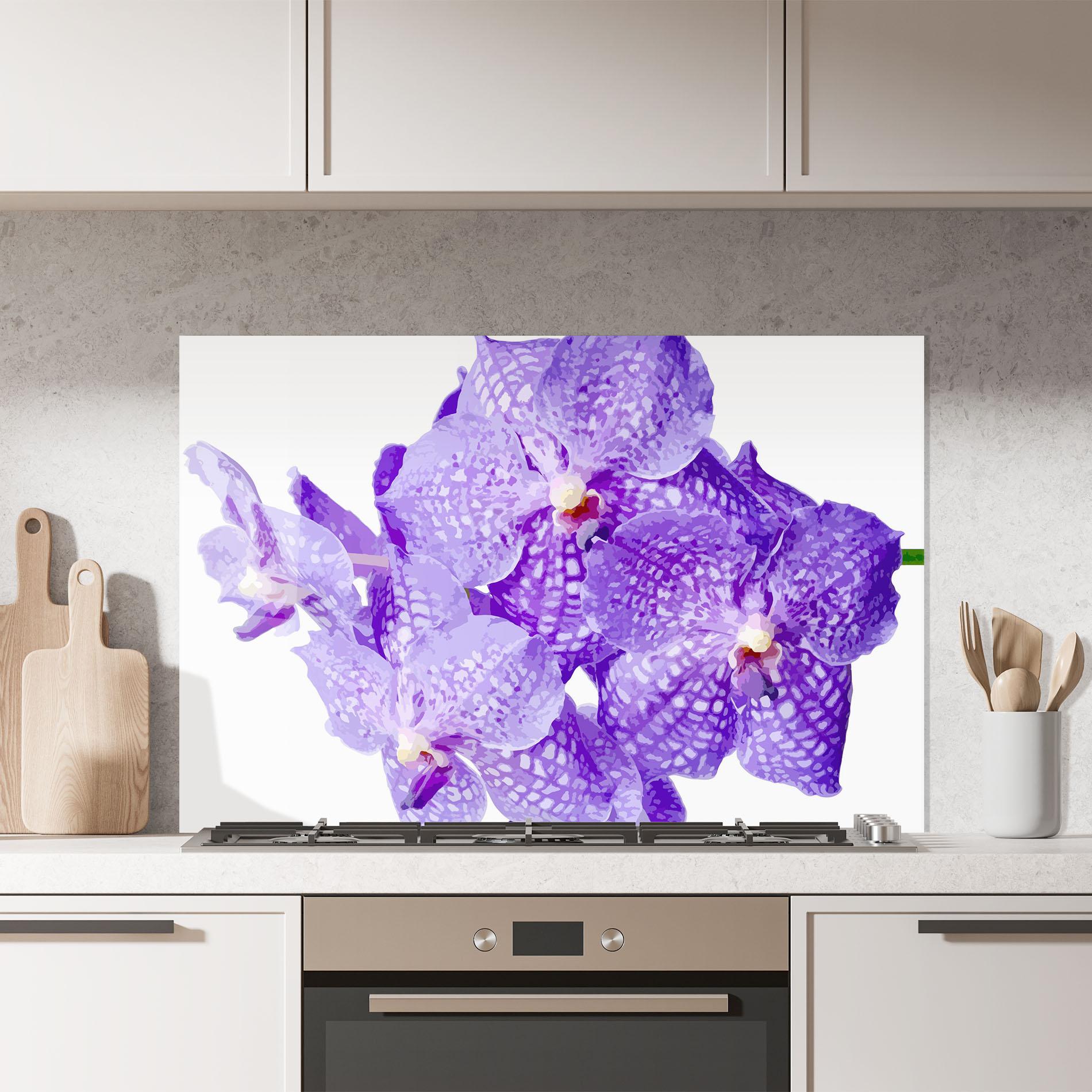 Стъклен панел за кухня Purple White Orchid mockup 7