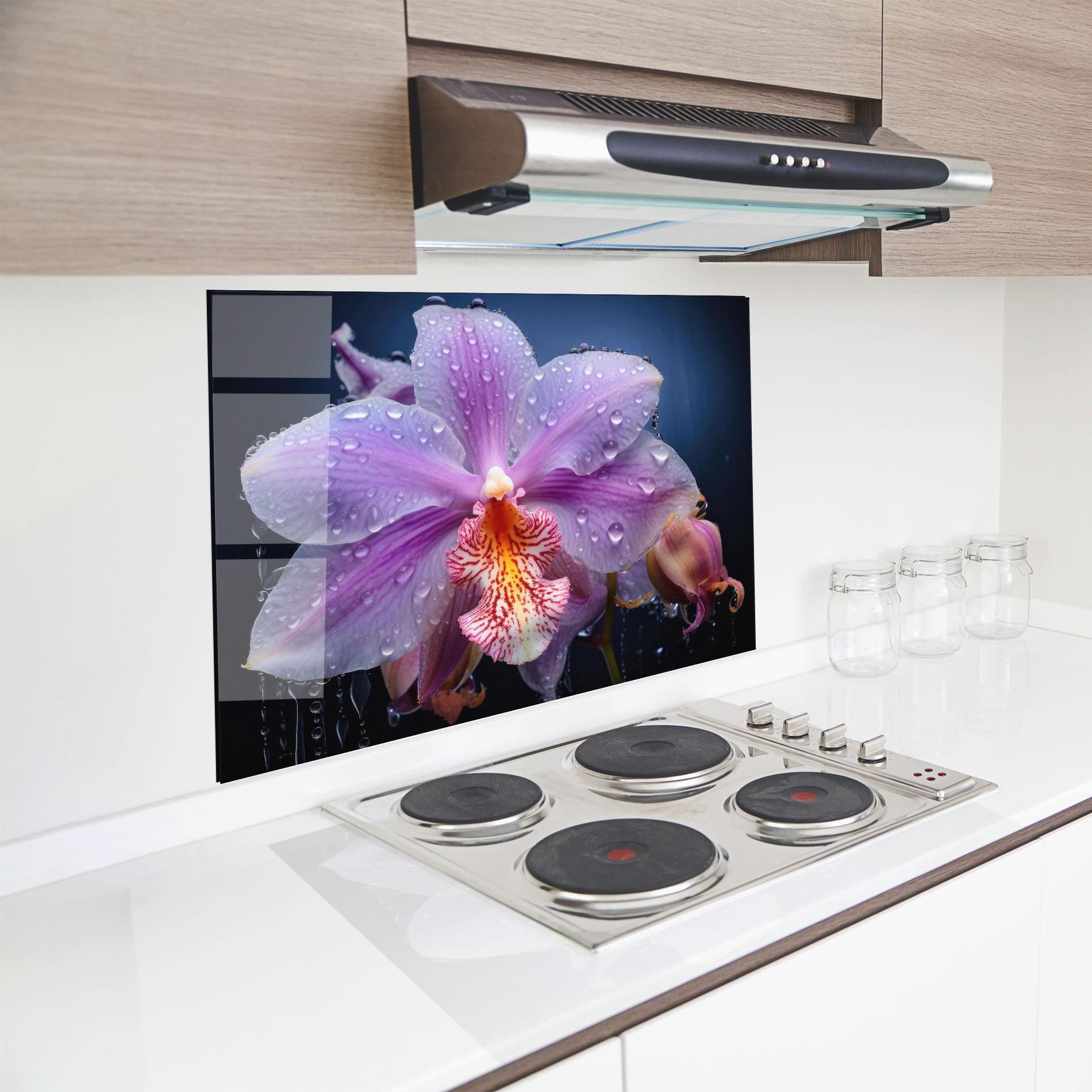 Стъклен панел за кухня Orchid In Rain mockup 8