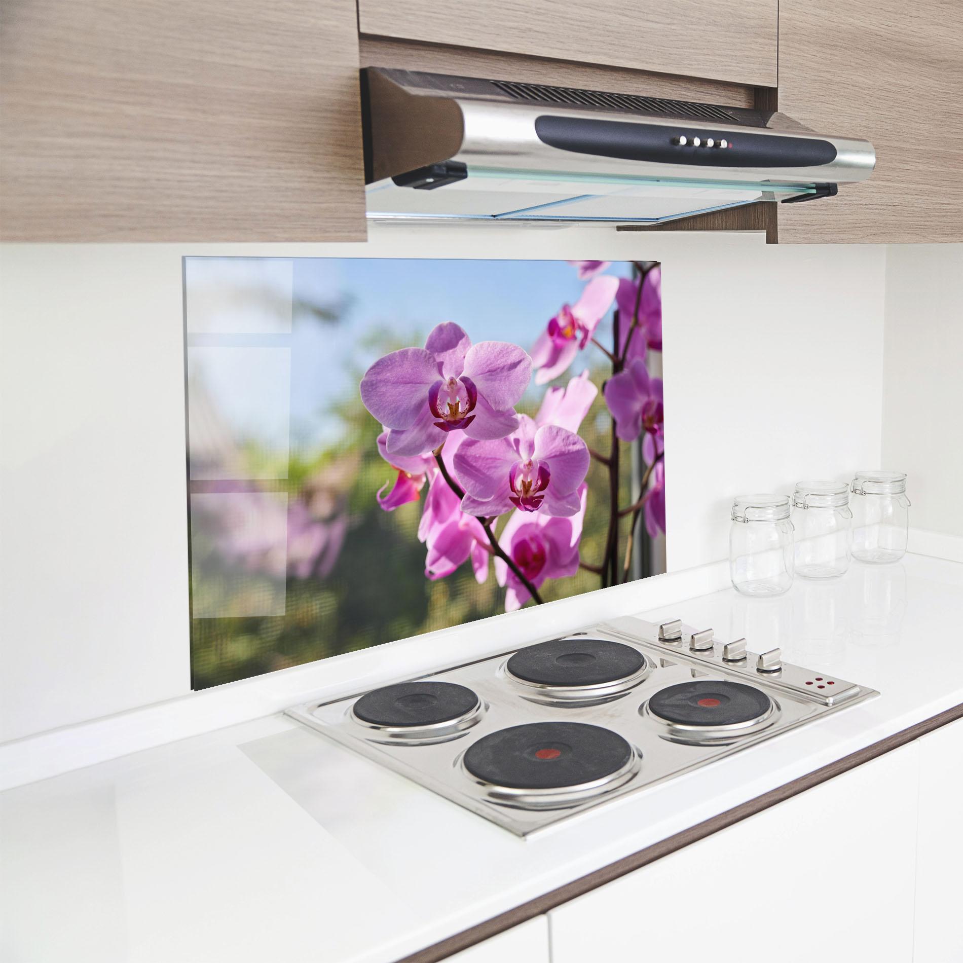 Стъклен панел за кухня Orchids In The Garden mockup 8