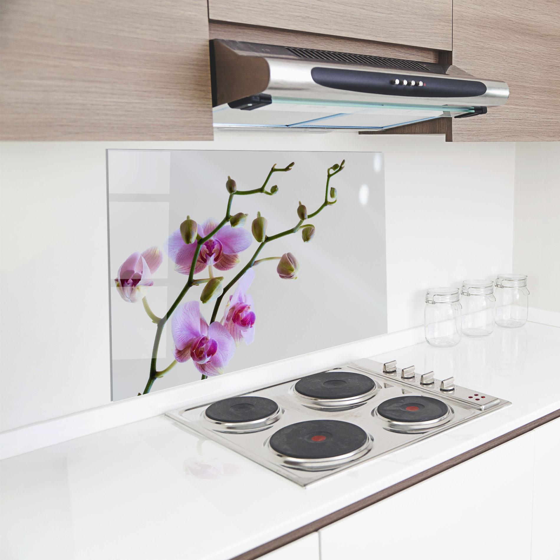 Стъклен панел за кухня Purple Orchid On Grey mockup 8