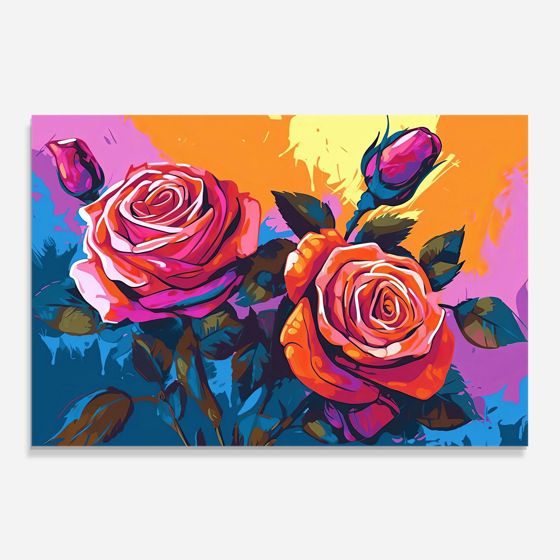 Стъклен панел за кухня Blue Orange Rose mockup 0