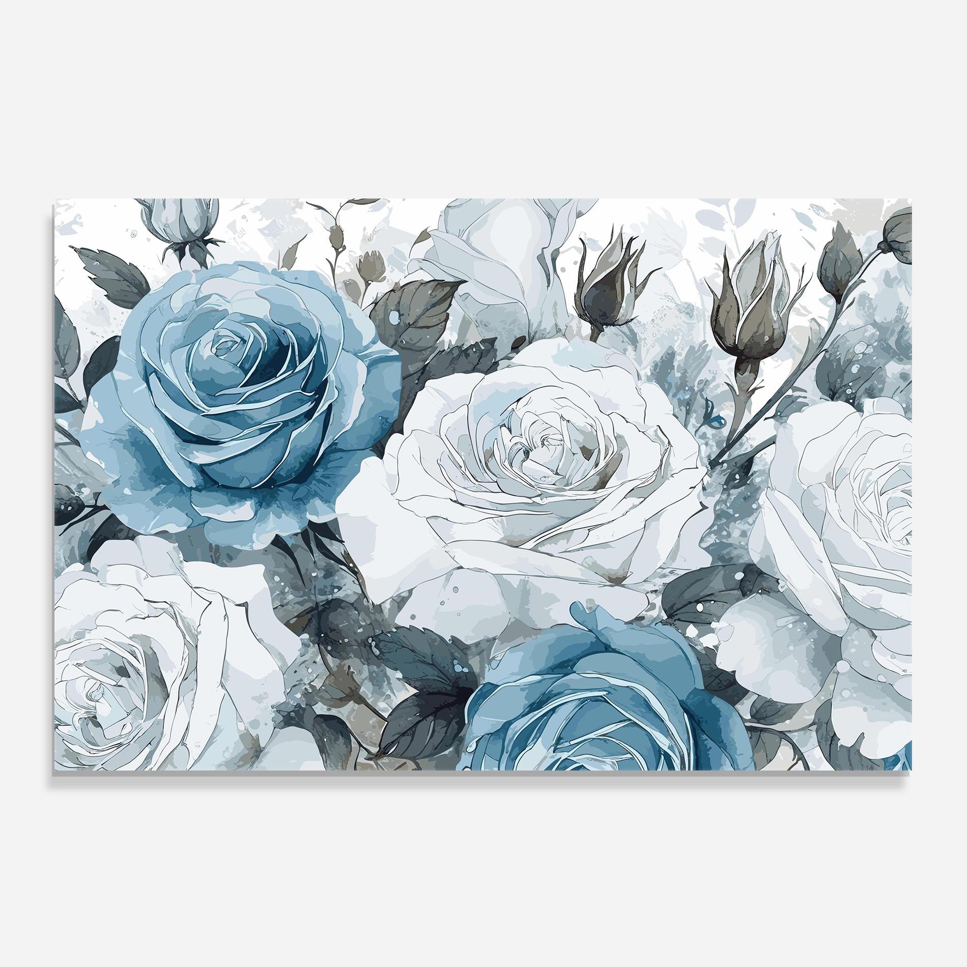 Стъклен панел за кухня Blue White Rose mockup 0