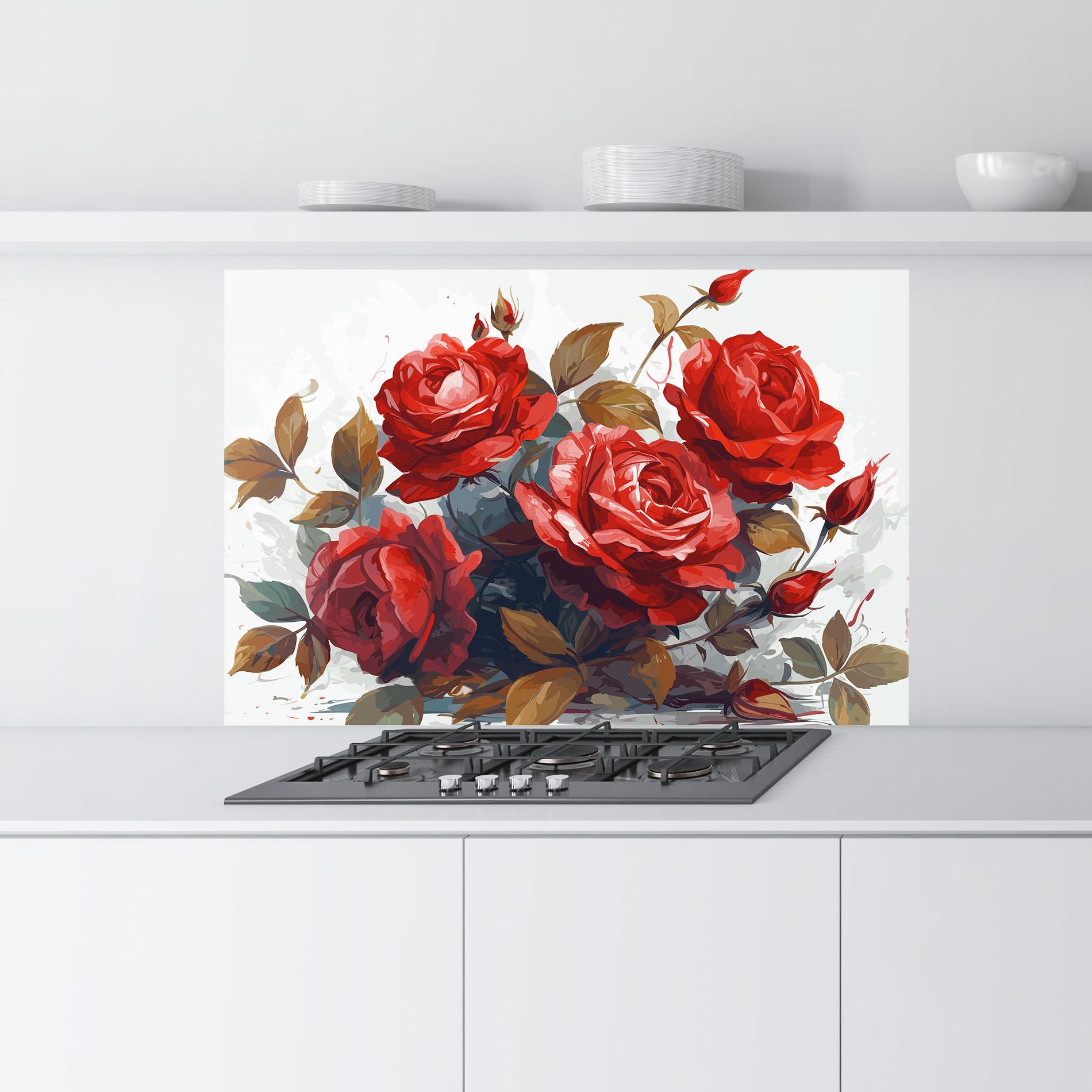 Стъклен панел за кухня Beautiful Red Roses mockup 9