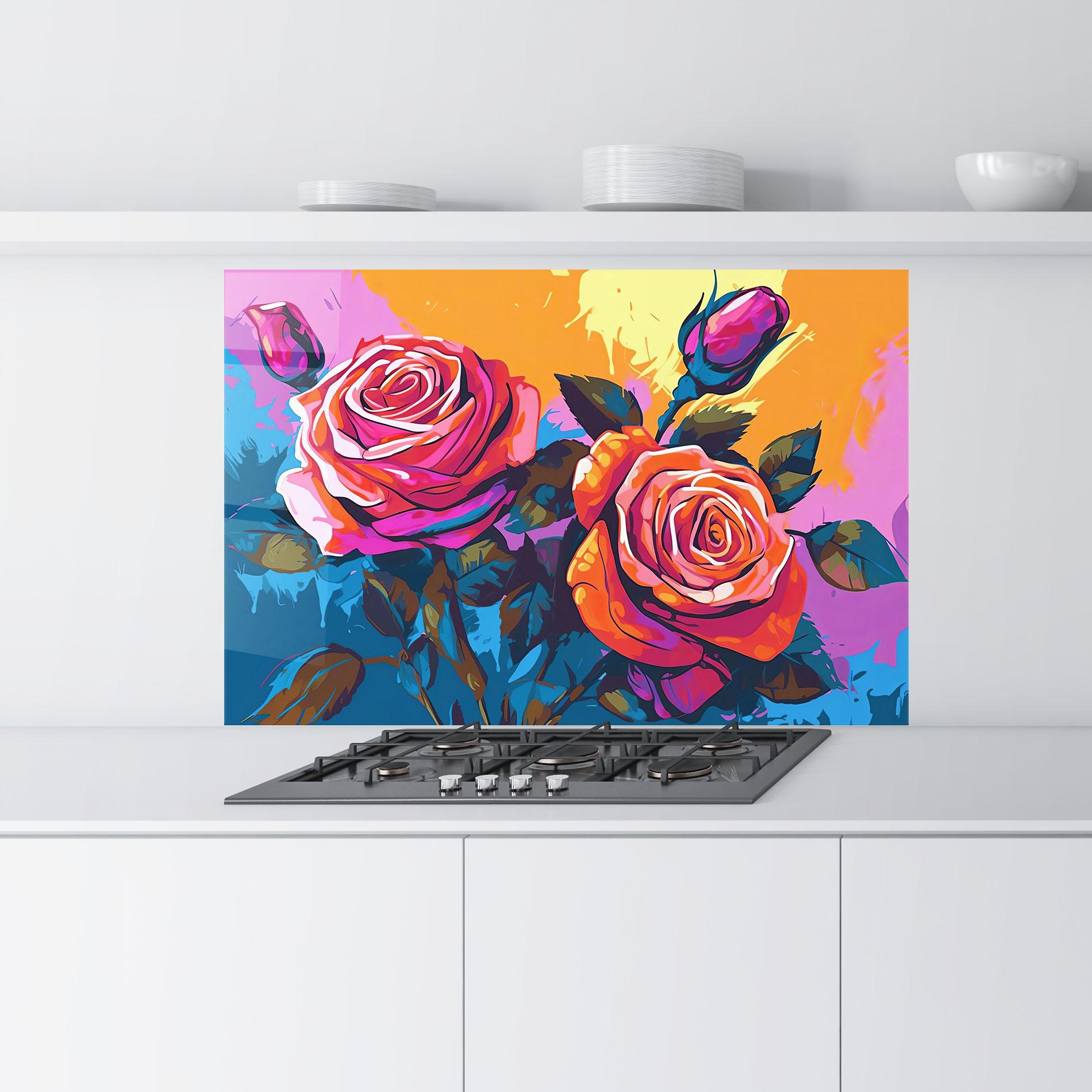 Стъклен панел за кухня Blue Orange Rose mockup 9