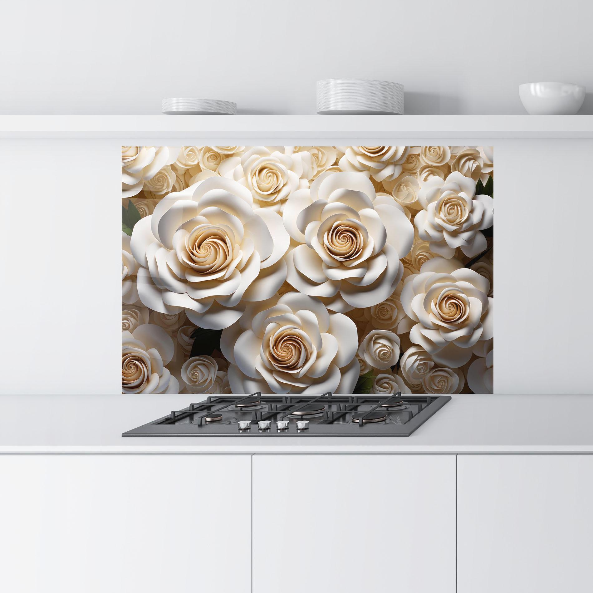Стъклен панел за кухня Cream Roses Wall mockup 9