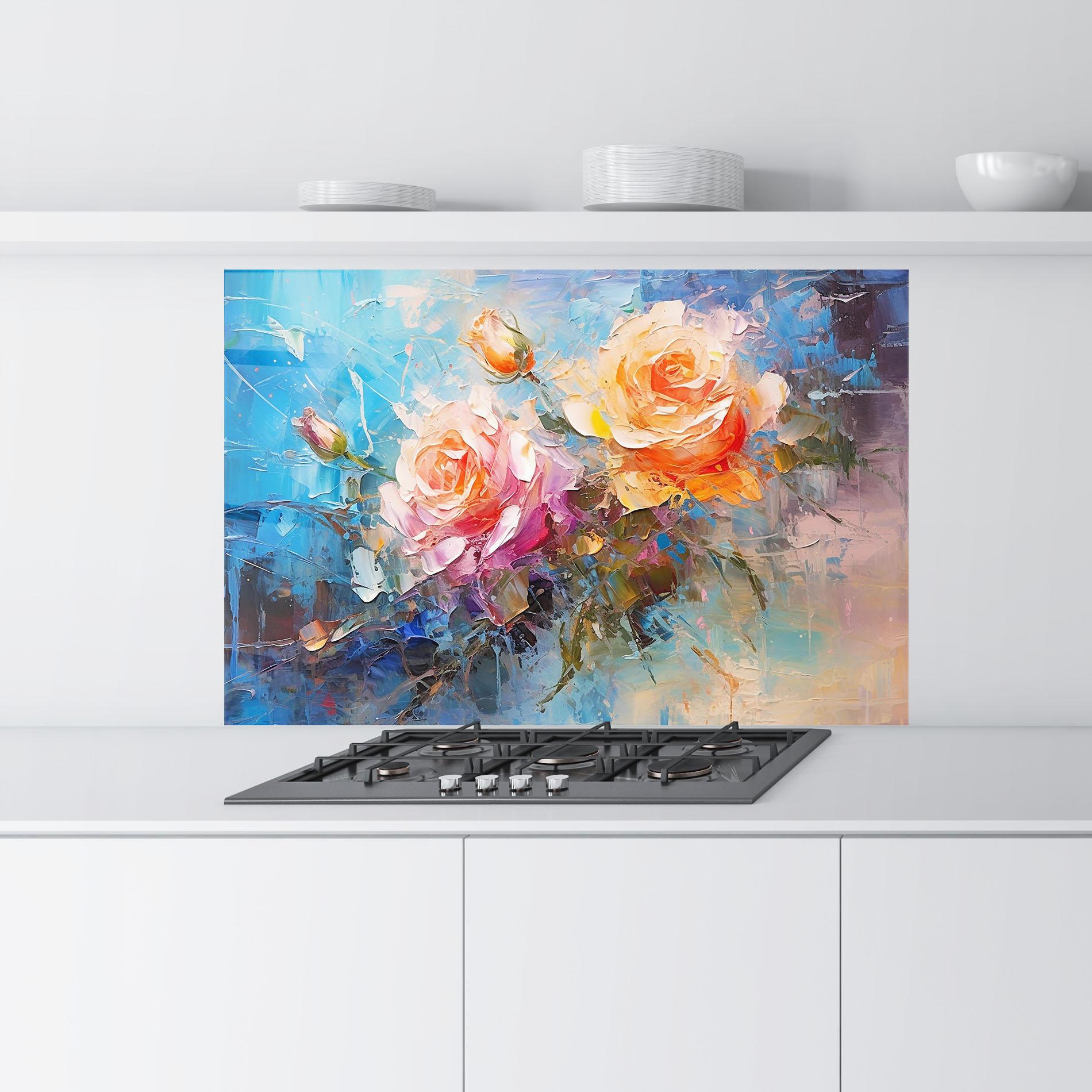 Стъклен панел за кухня Light Orange Rose Painting mockup 9