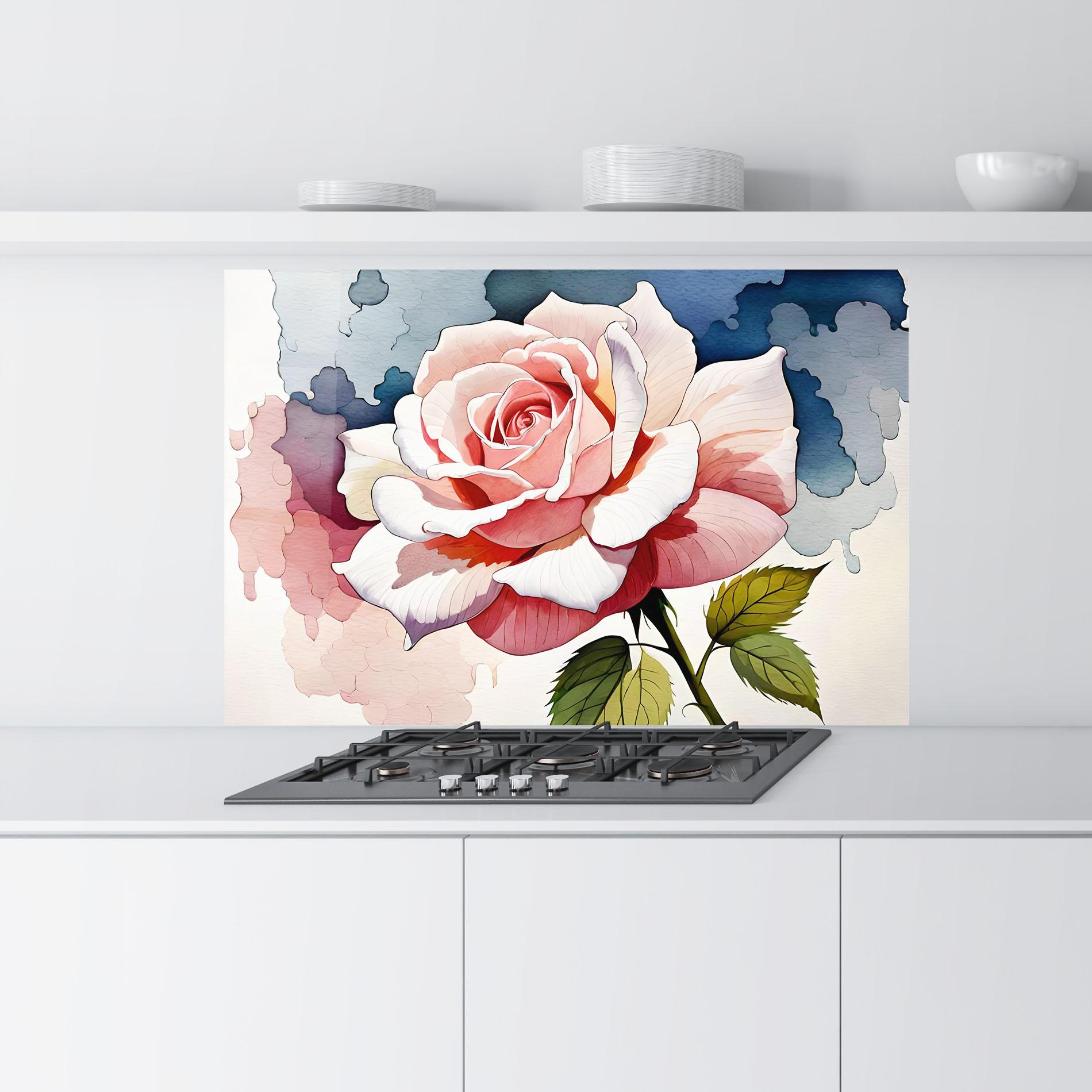 Стъклен панел за кухня Light Pink Rose Painting mockup 9