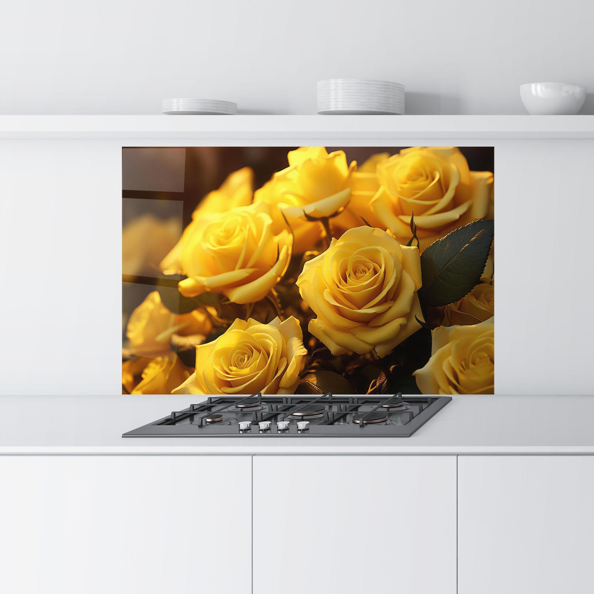 Стъклен панел за кухня Yellow Rose mockup 9
