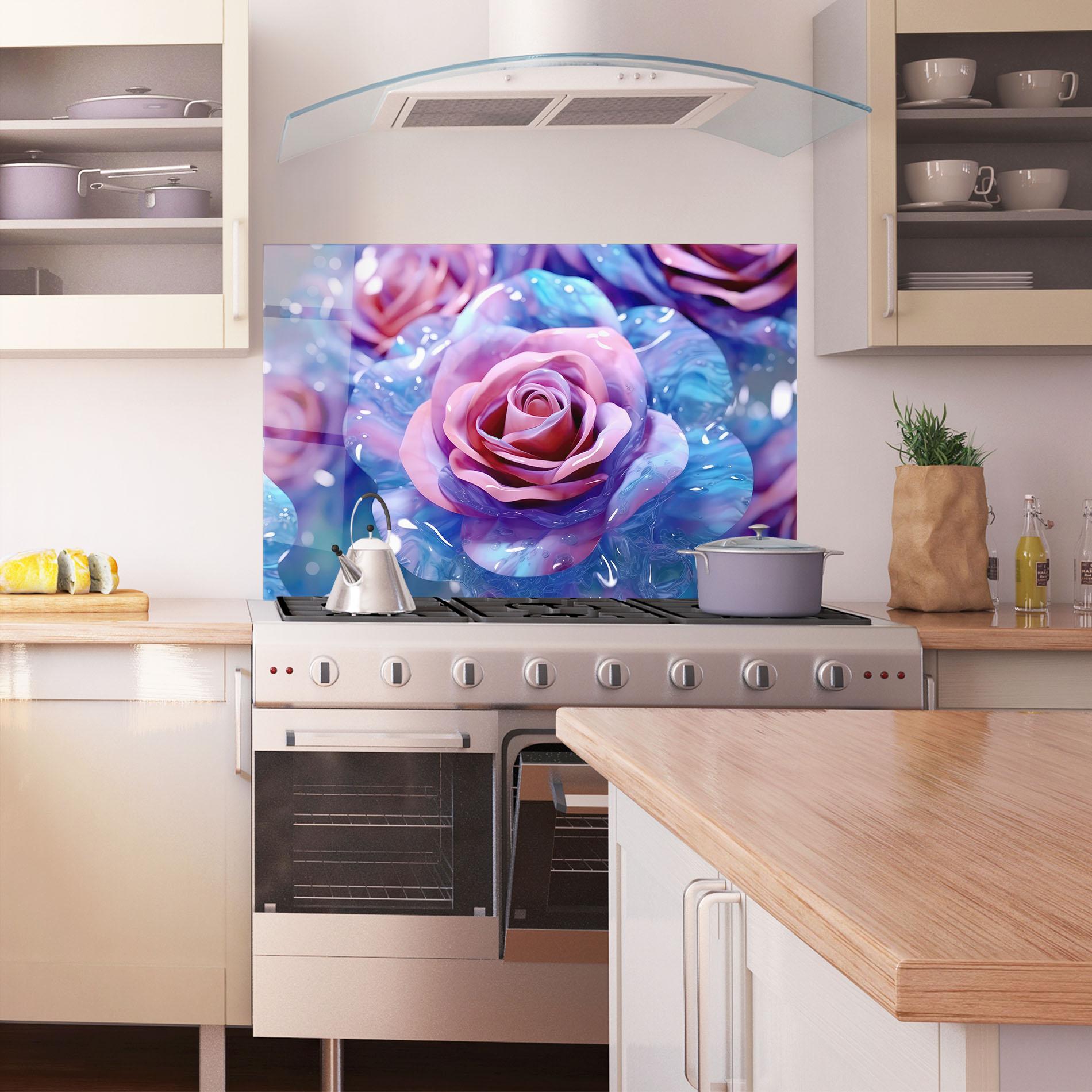 Стъклен панел за кухня Beautiful Blue Pink Rose mockup 1